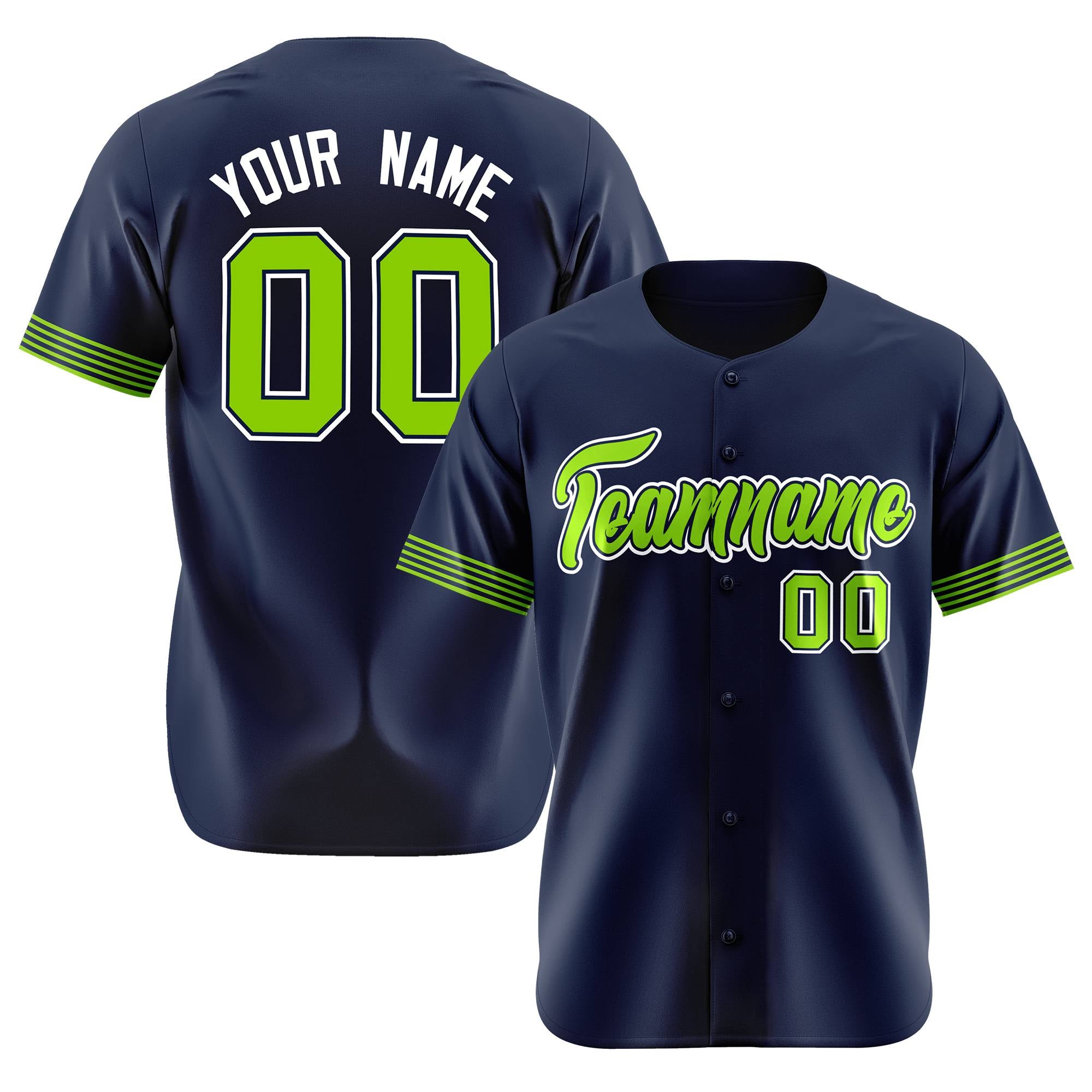 Custom Navy Neon Green-White Classic Style Authentic Baseball Jersey