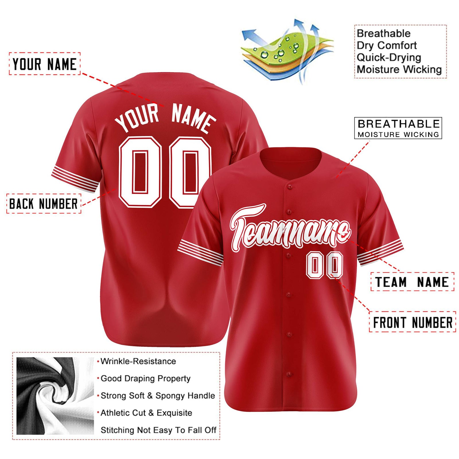Custom Red White Classic Style Authentic Baseball Jersey