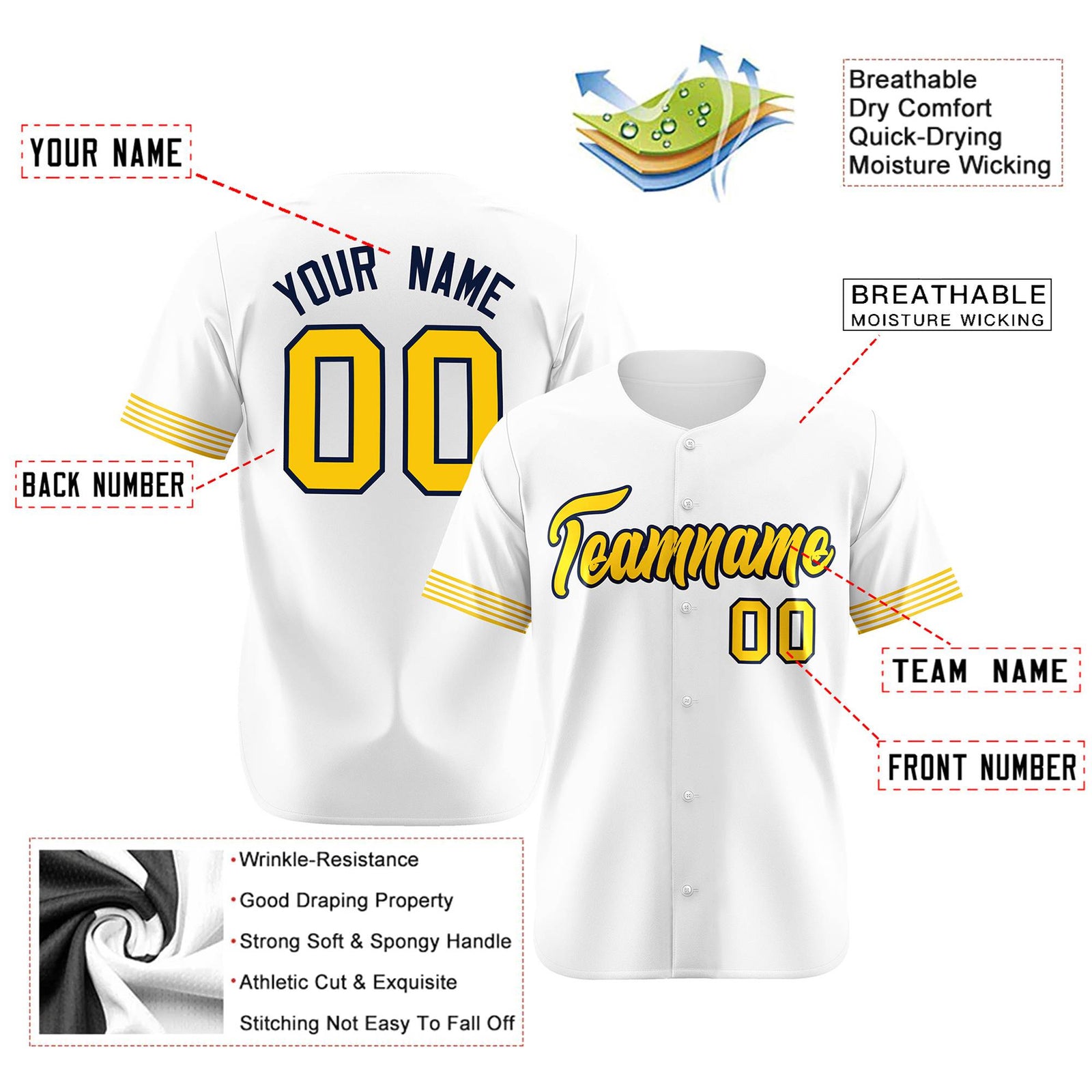 Custom White Gold-Black Classic Style Authentic Baseball Jersey