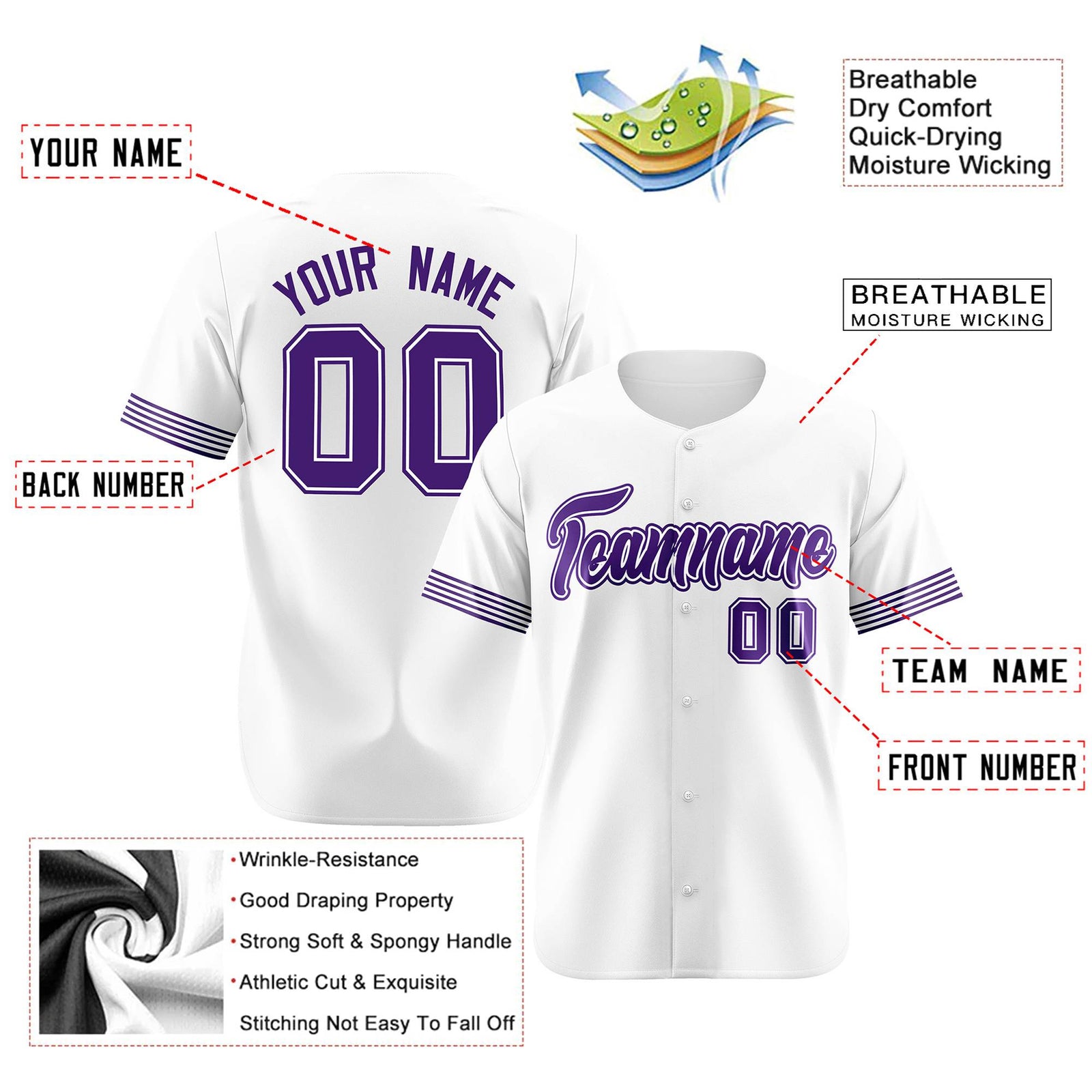 Custom White Purple Classic Style Authentic Baseball Jersey