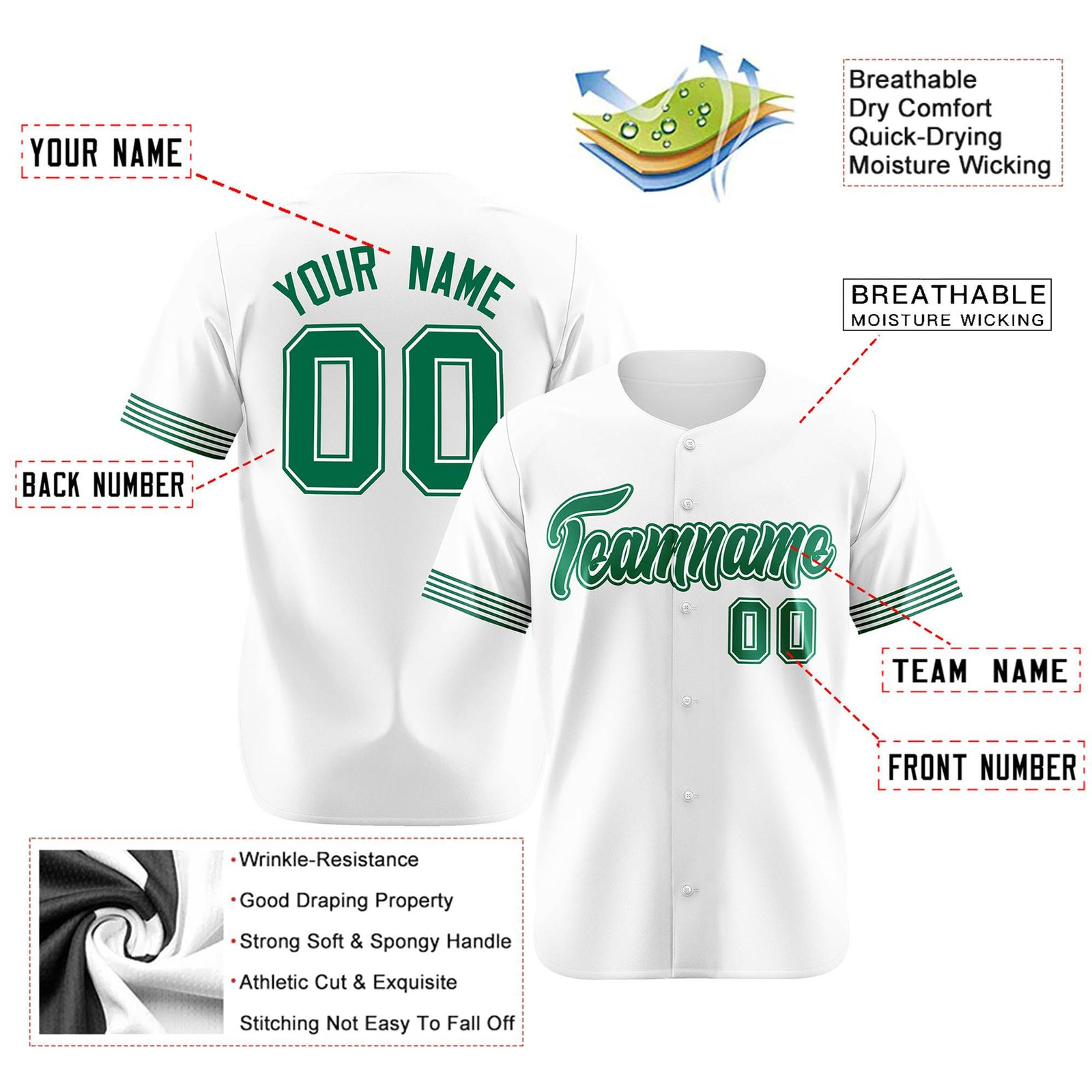 Custom White Kelly Green Classic Style Authentic Baseball Jersey
