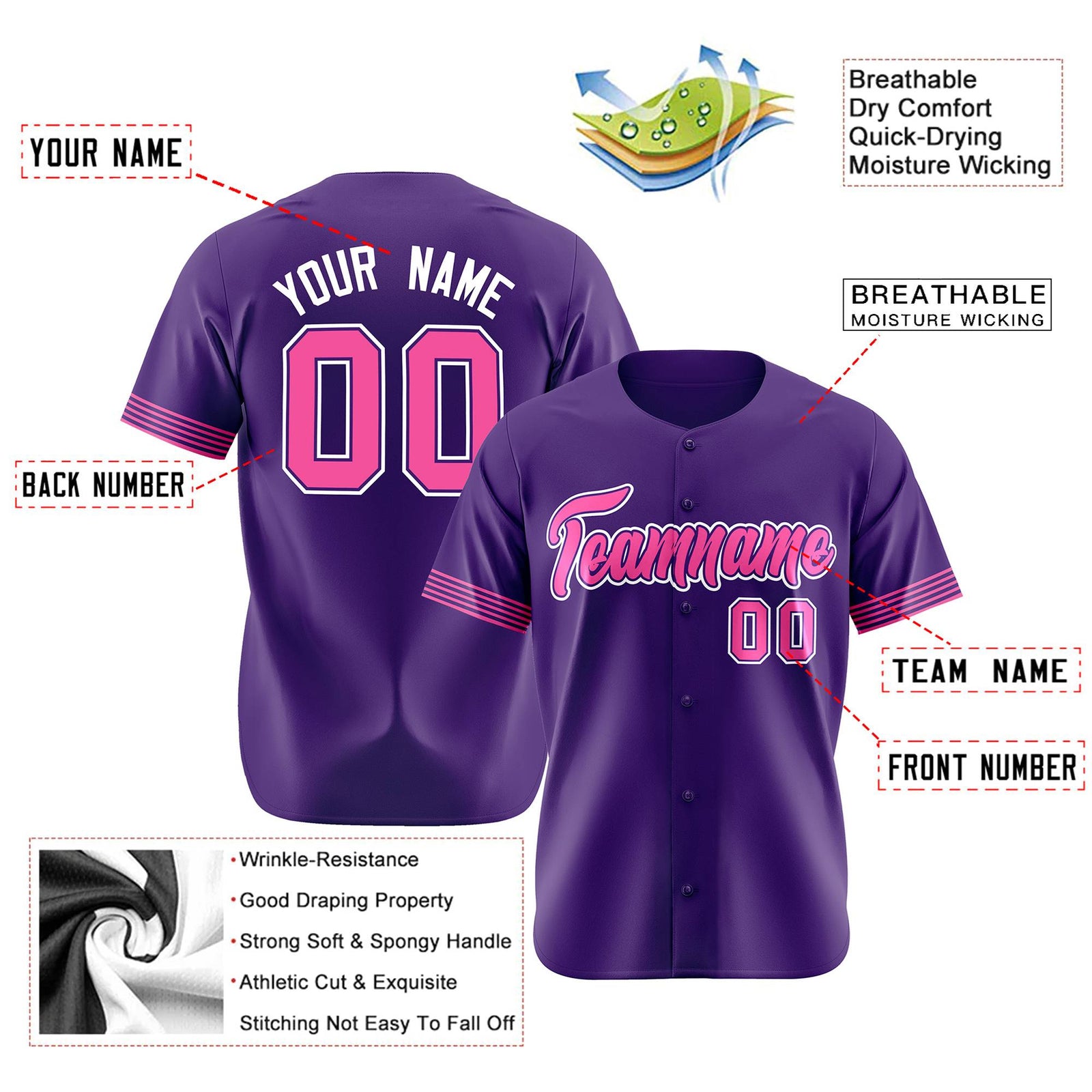Custom Purple Pink-White Classic Style Authentic Baseball Jersey