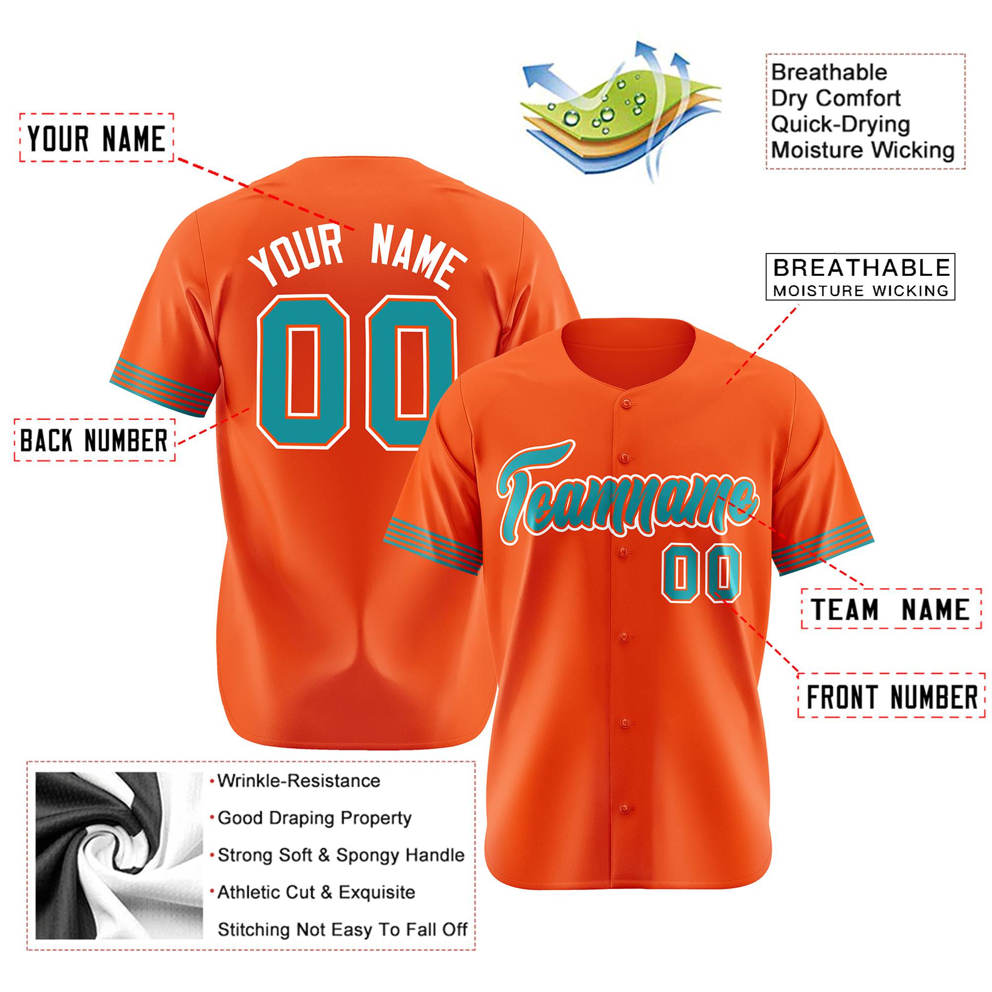 Custom Orange Aqua-White Classic Style Authentic Baseball Jersey