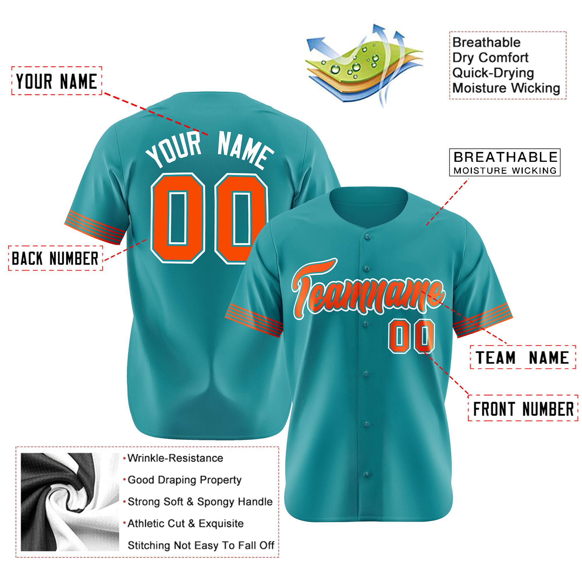 Custom Aqua Orange-White Classic Style Authentic Baseball Jersey