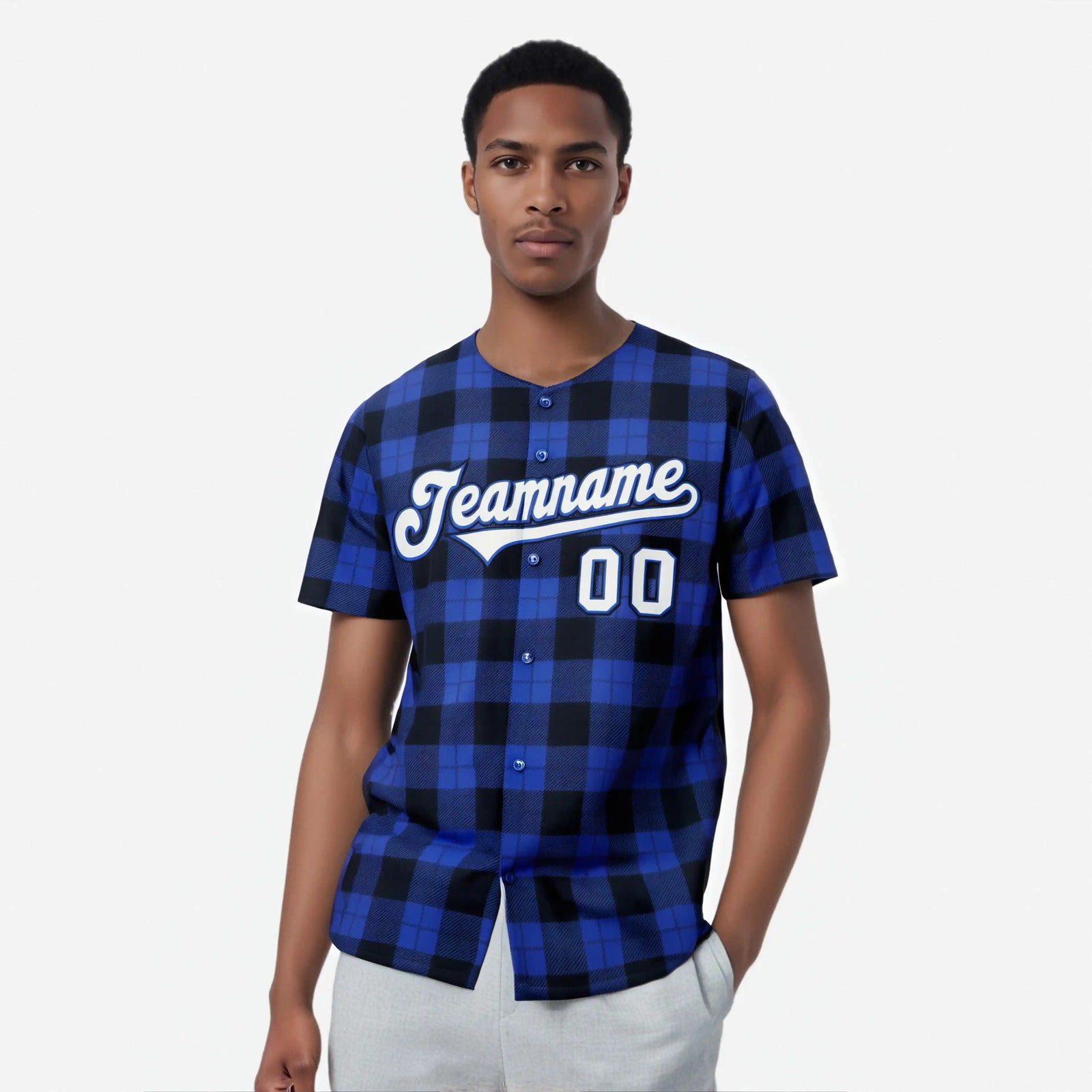 Custom Royal Navy Personalized Plaid Design Authentic Baseball Jersey