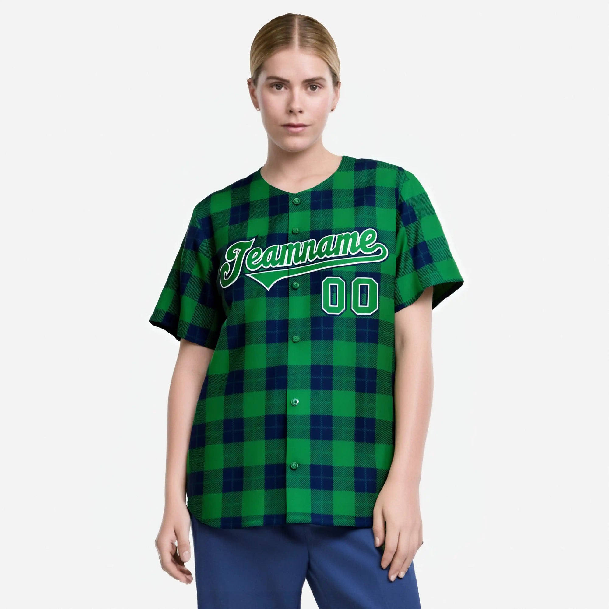 Custom Green Navy Personalized Plaid Design Authentic Baseball Jersey