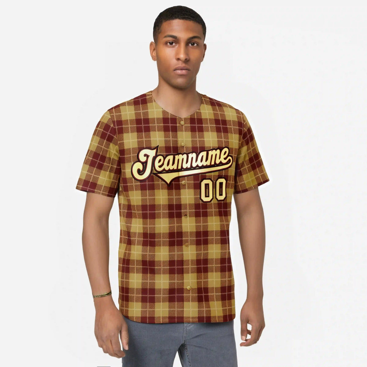 Custom Yellow Crimson Personalized Plaid Design Authentic Baseball Jersey