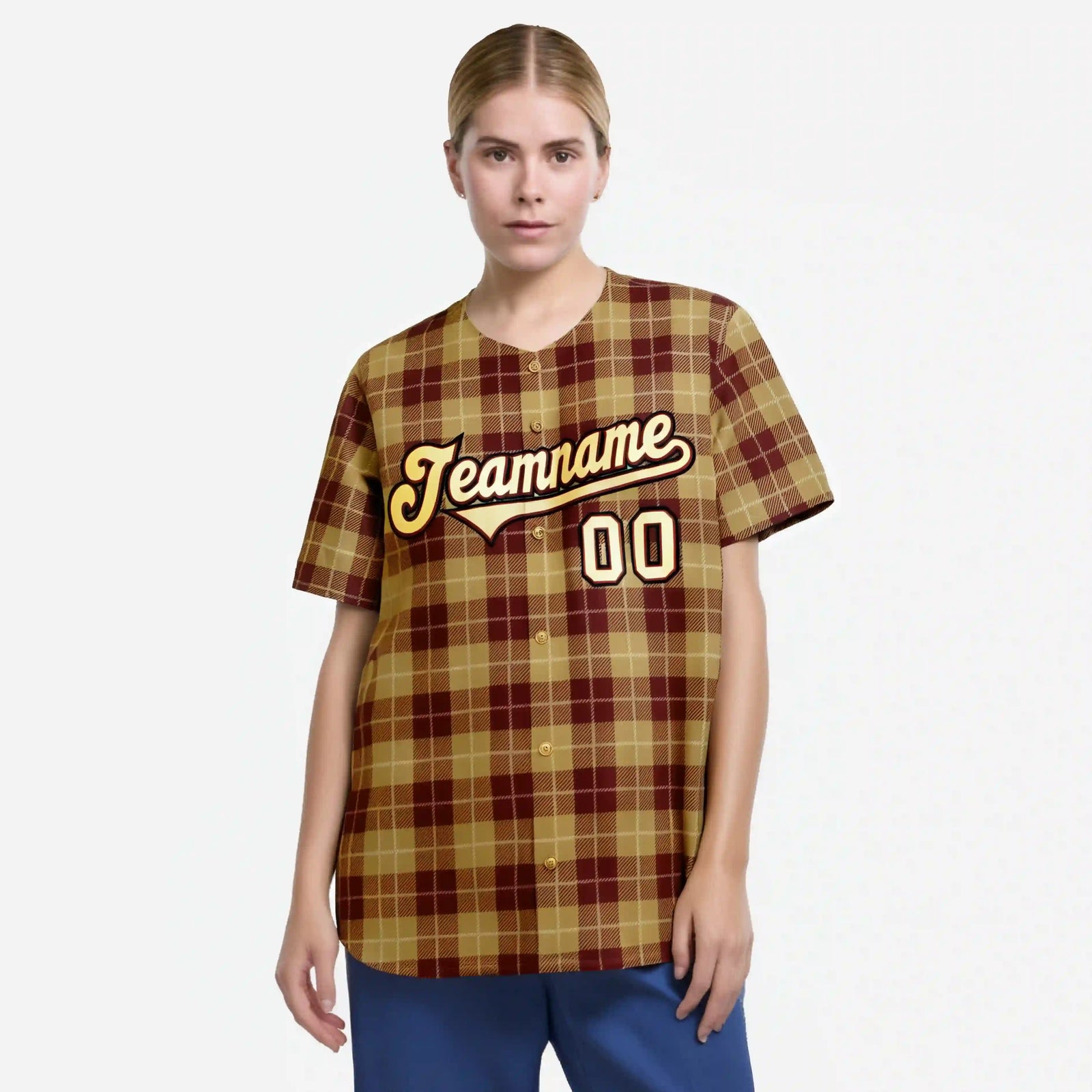 Custom Yellow Crimson Personalized Plaid Design Authentic Baseball Jersey