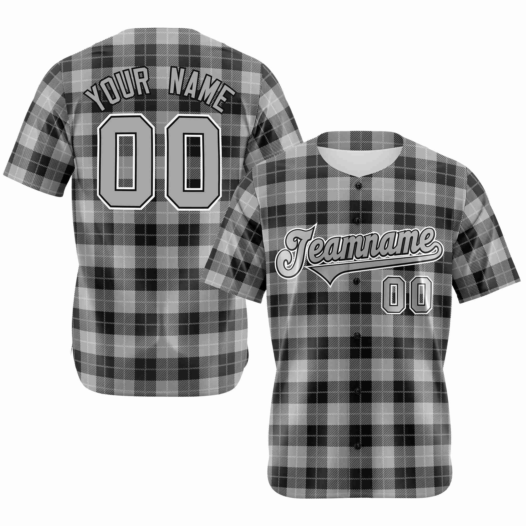 Custom Gray Black Personalized Plaid Design Authentic Baseball Jersey