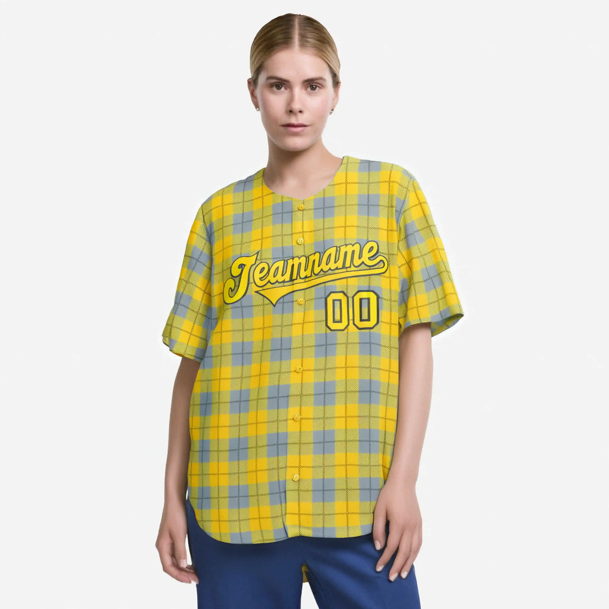 Custom Gold Gray Personalized Plaid Design Authentic Baseball Jersey