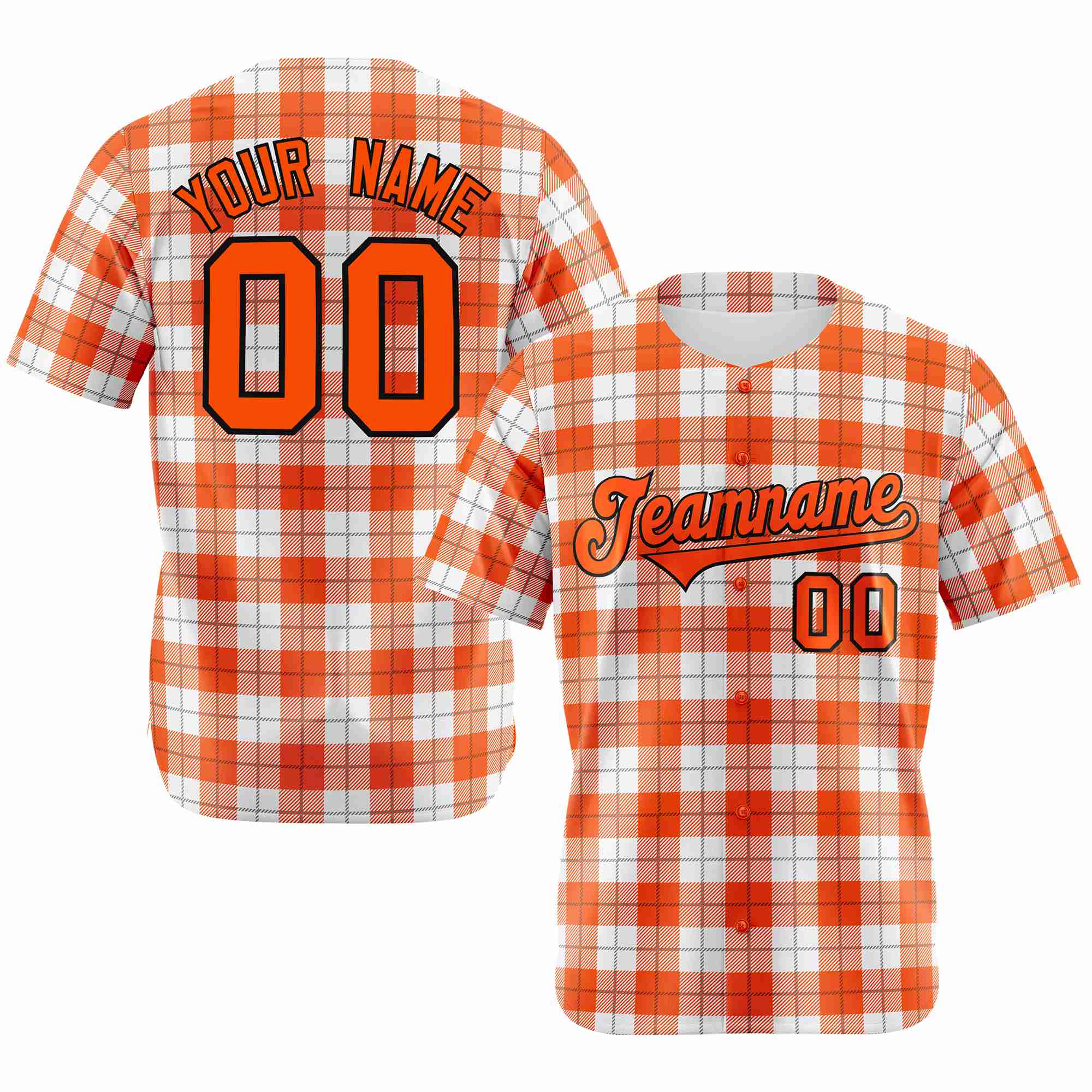 Custom Orange White Personalized Plaid Design Authentic Baseball Jersey