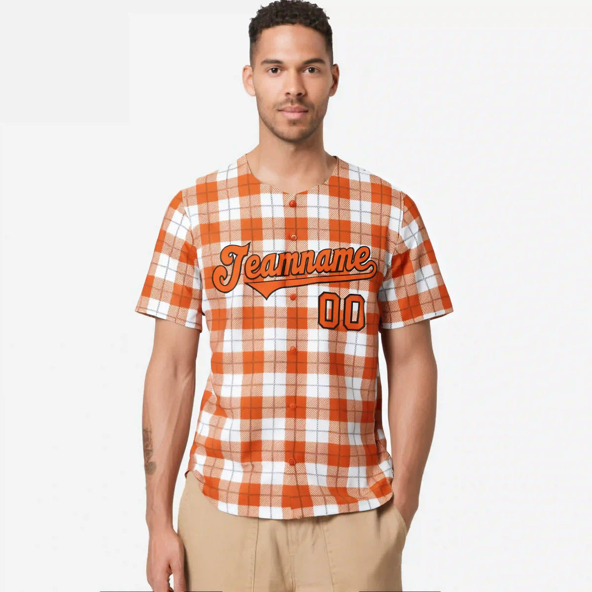Custom Orange White Personalized Plaid Design Authentic Baseball Jersey