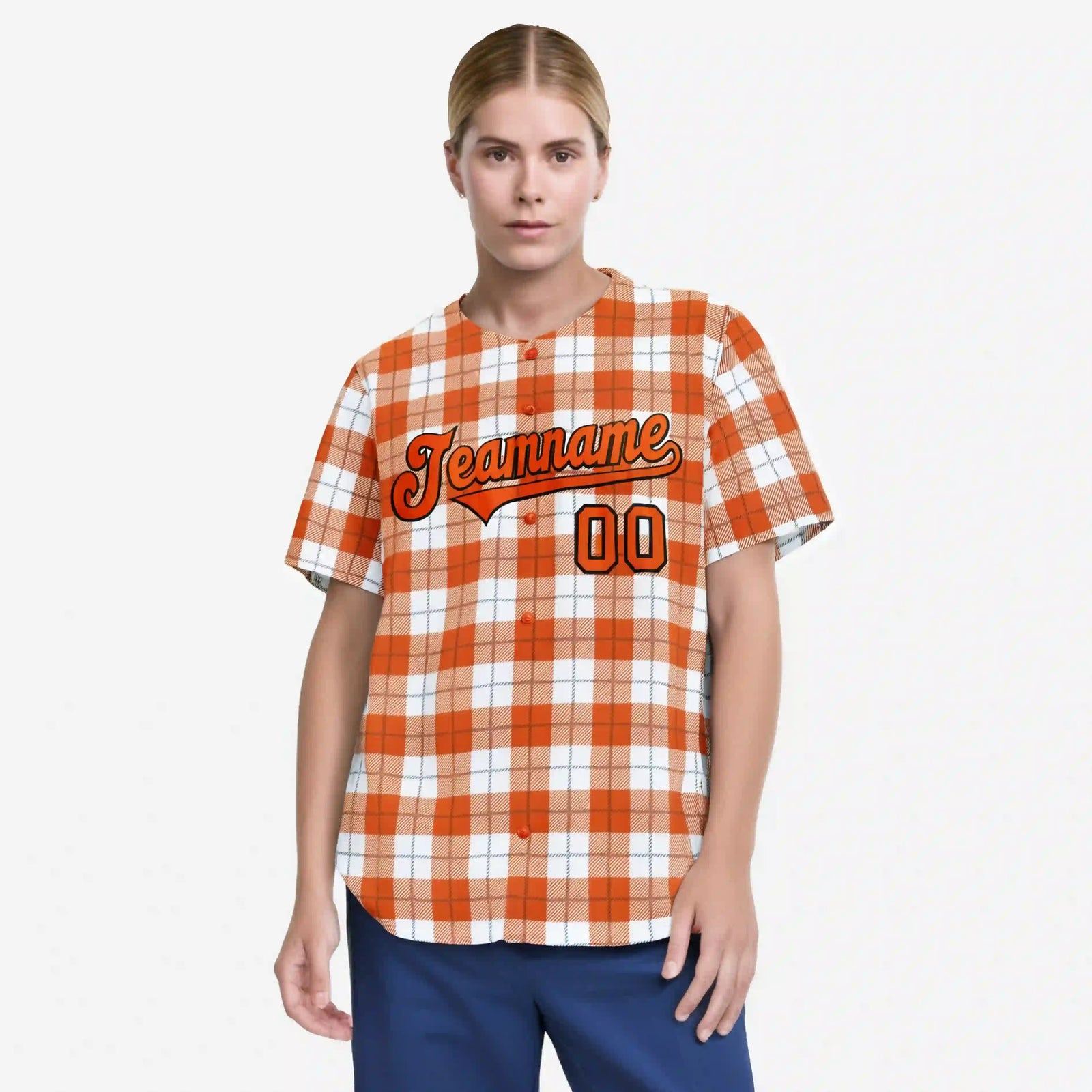 Custom Orange White Personalized Plaid Design Authentic Baseball Jersey