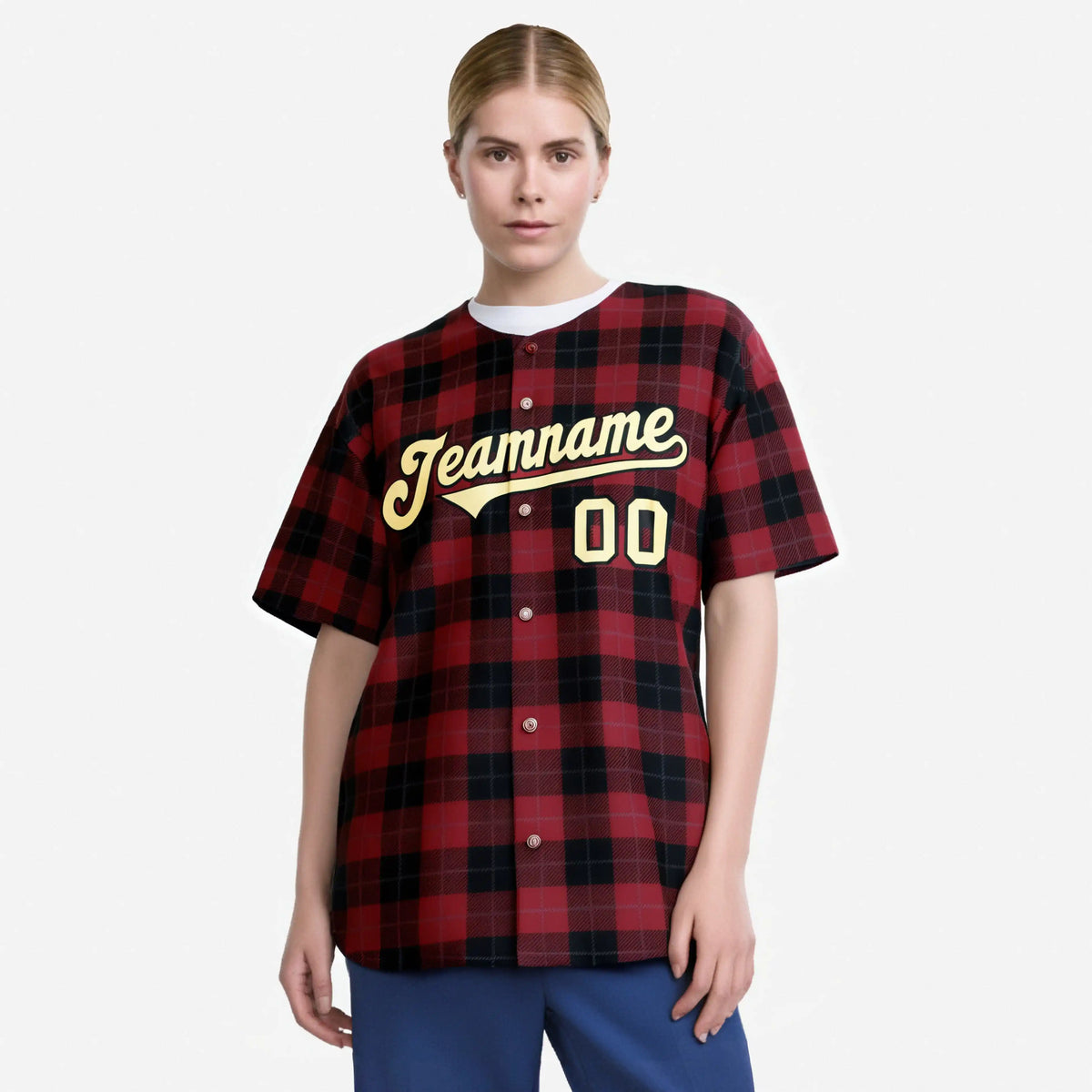Custom Crimson Black Personalized Plaid Design Authentic Baseball Jersey