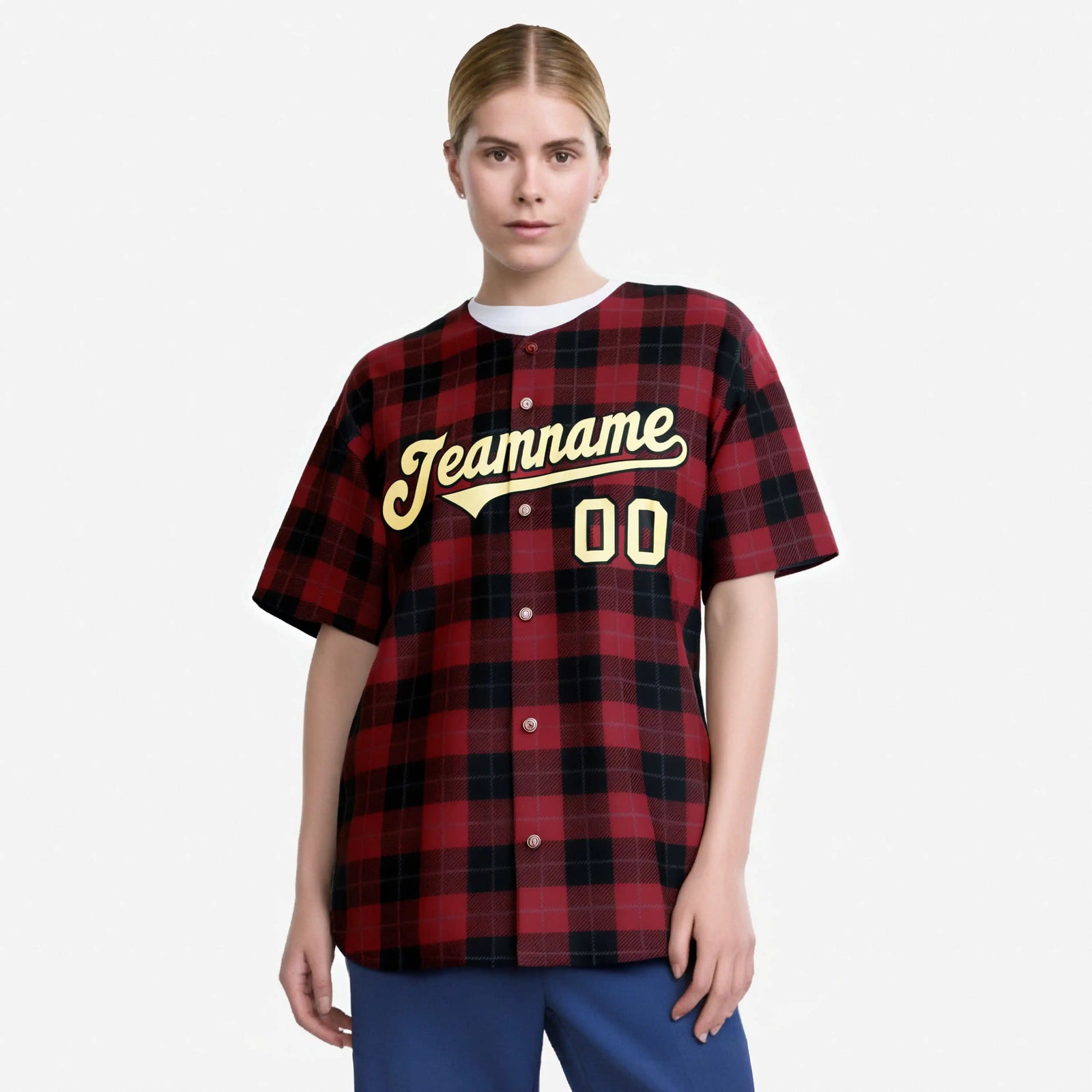 Custom Crimson Black Personalized Plaid Design Authentic Baseball Jersey