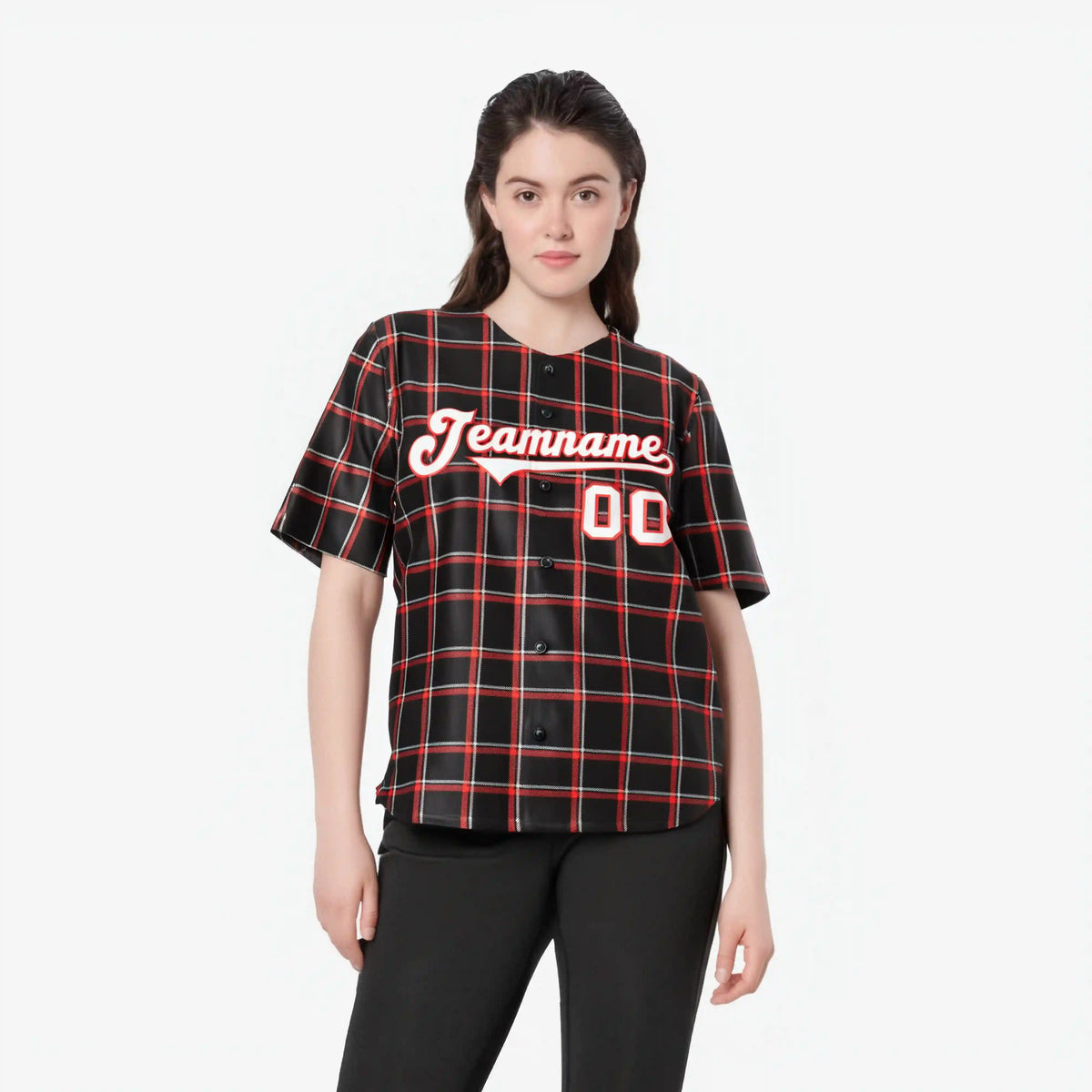 Custom Black Red Personalized Plaid Design Authentic Baseball Jersey