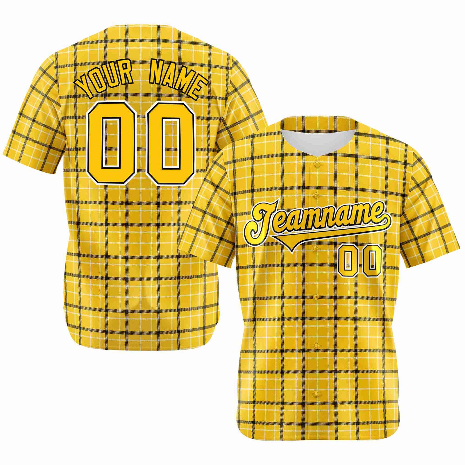 Custom Gold Black Personalized Plaid Design Authentic Baseball Jersey