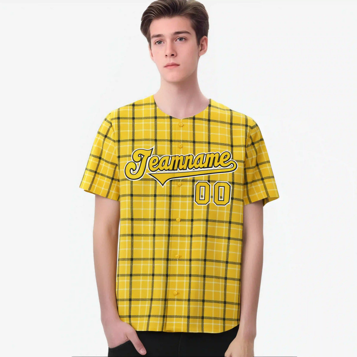 Custom Gold Black Personalized Plaid Design Authentic Baseball Jersey