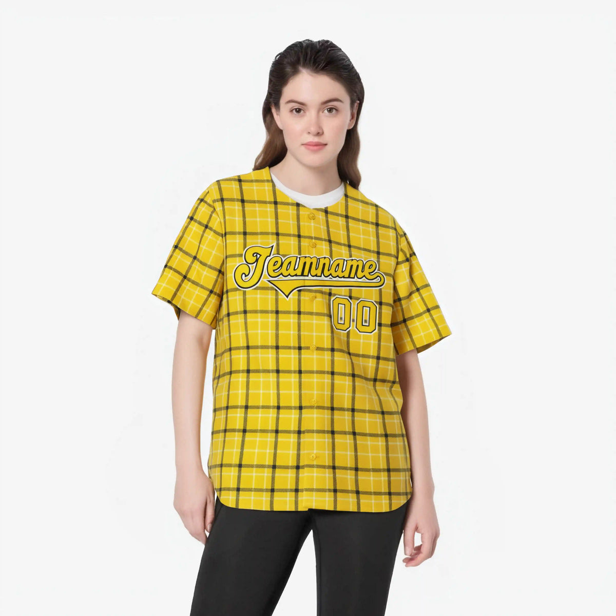 Custom Gold Black Personalized Plaid Design Authentic Baseball Jersey