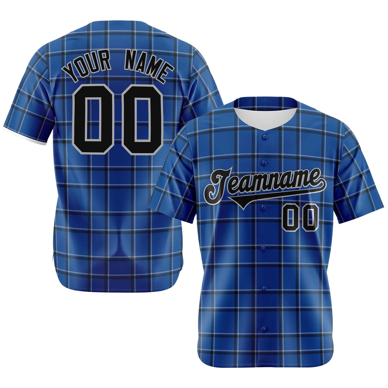 Custom Royal Blue Black Personalized Plaid Design Authentic Baseball Jersey