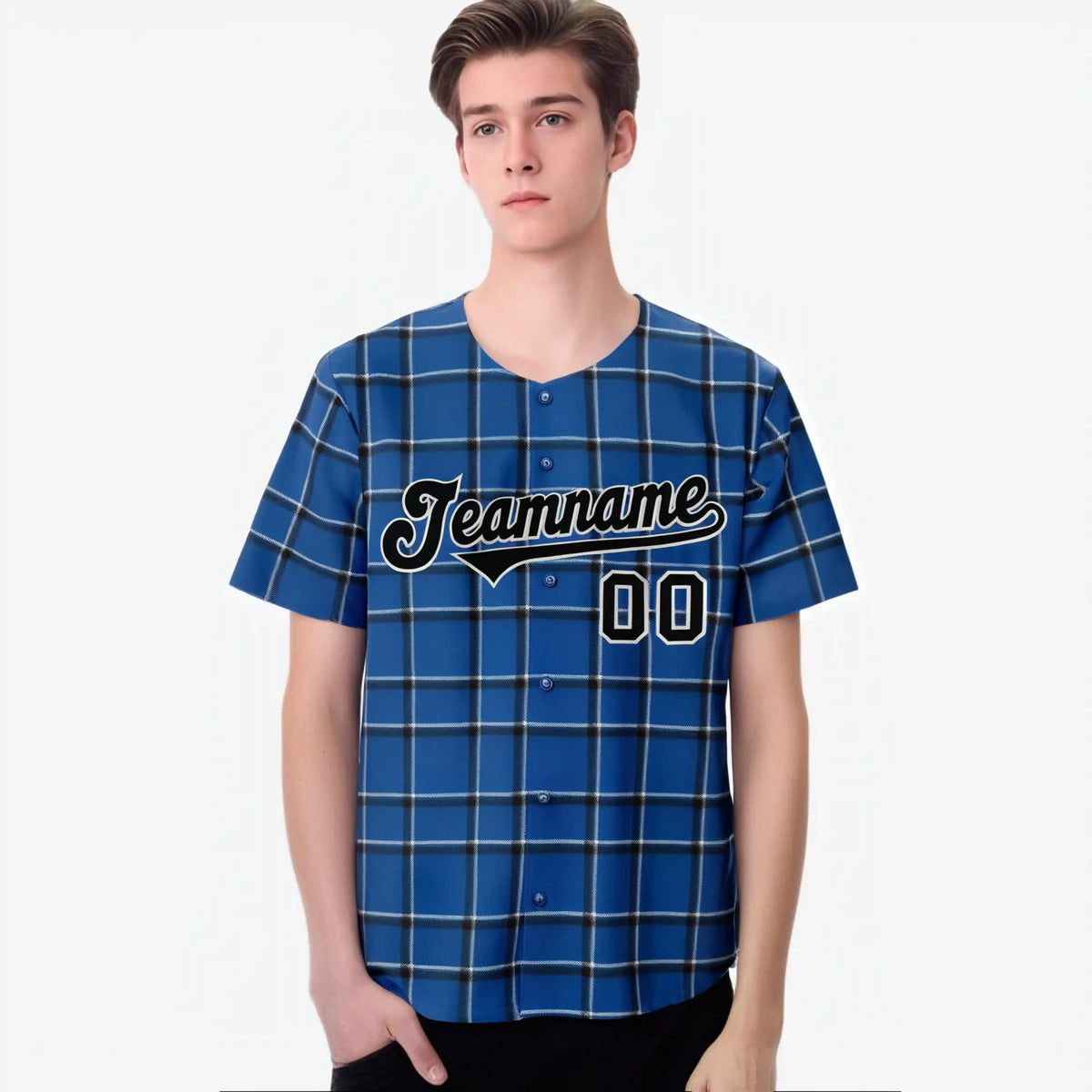 Custom Royal Blue Black Personalized Plaid Design Authentic Baseball Jersey