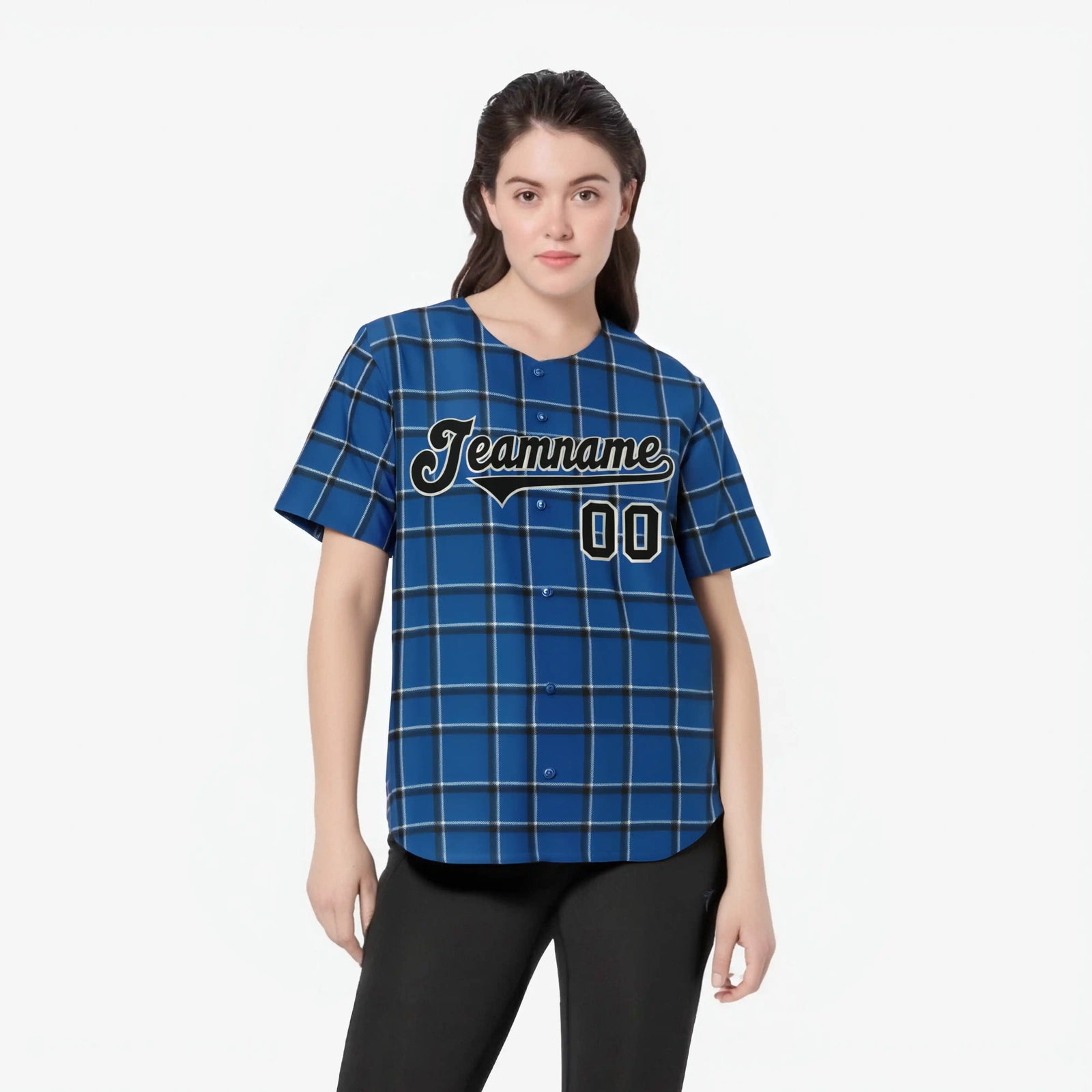 Custom Royal Blue Black Personalized Plaid Design Authentic Baseball Jersey
