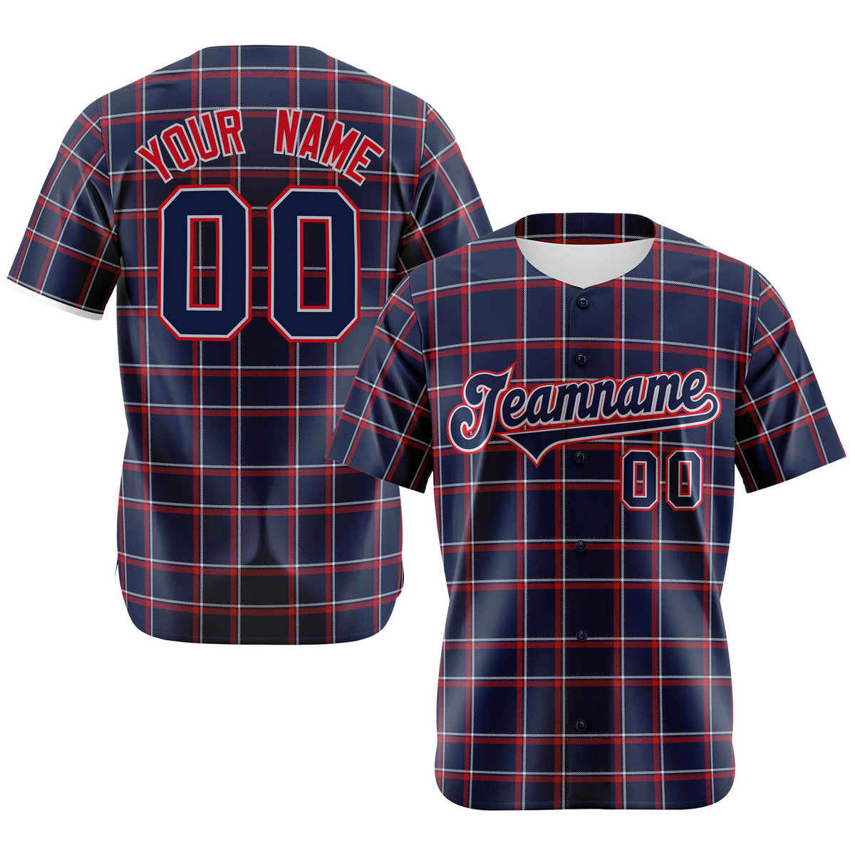 Custom Navy Red Personalized Plaid Design Authentic Baseball Jersey