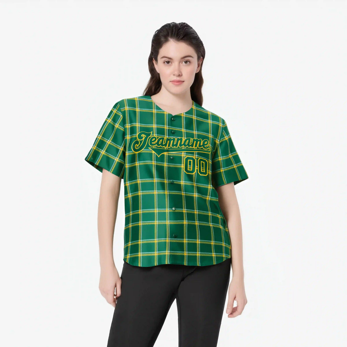 Custom Kelly Green Gold Personalized Plaid Design Authentic Baseball Jersey