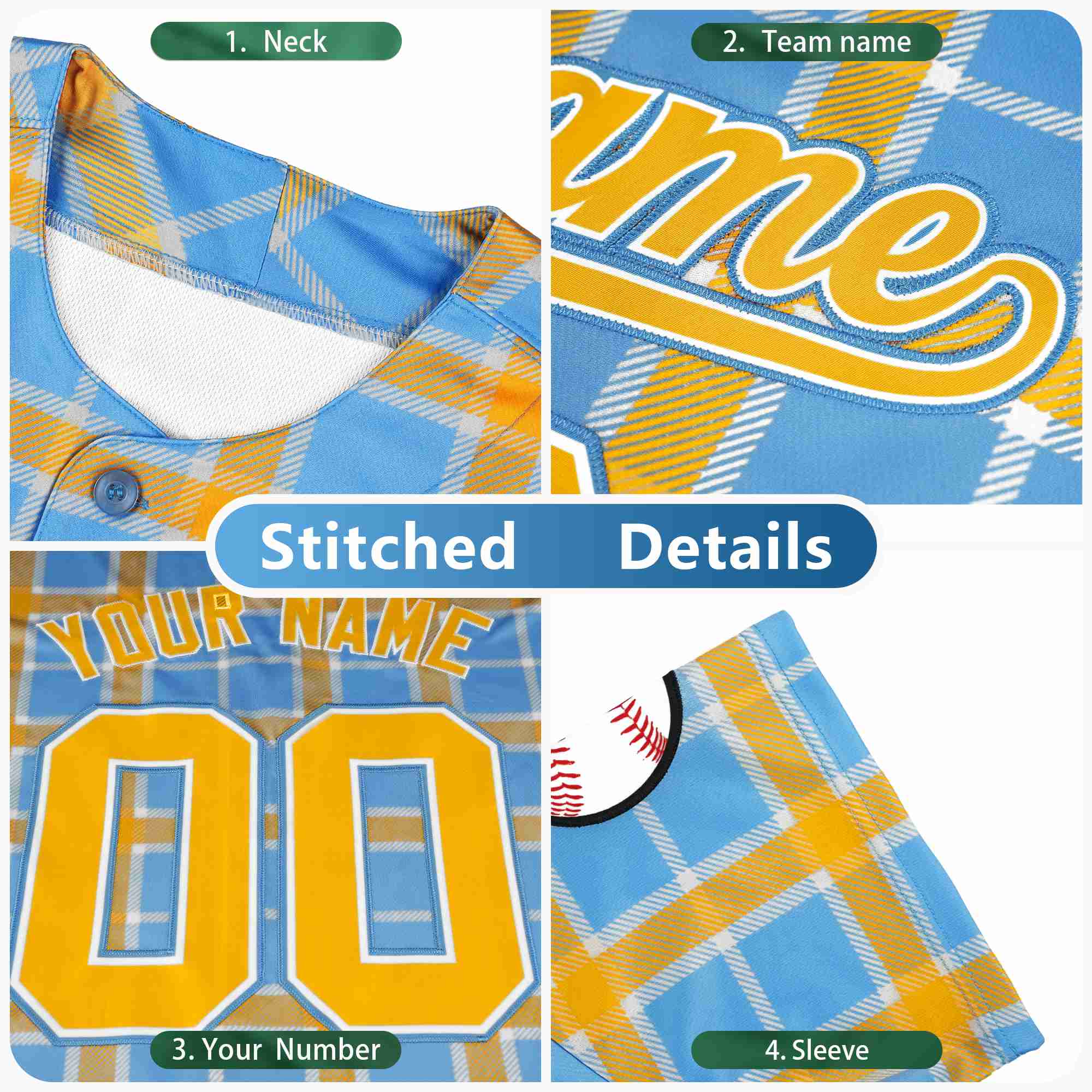 Custom Brown Yellow Personalized Plaid Design Authentic Baseball Jersey