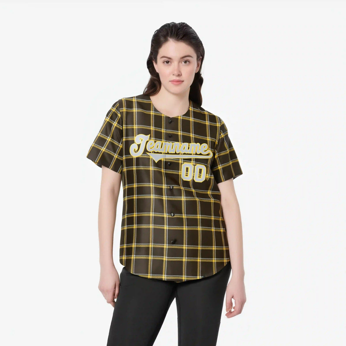 Custom Brown Yellow Personalized Plaid Design Authentic Baseball Jersey