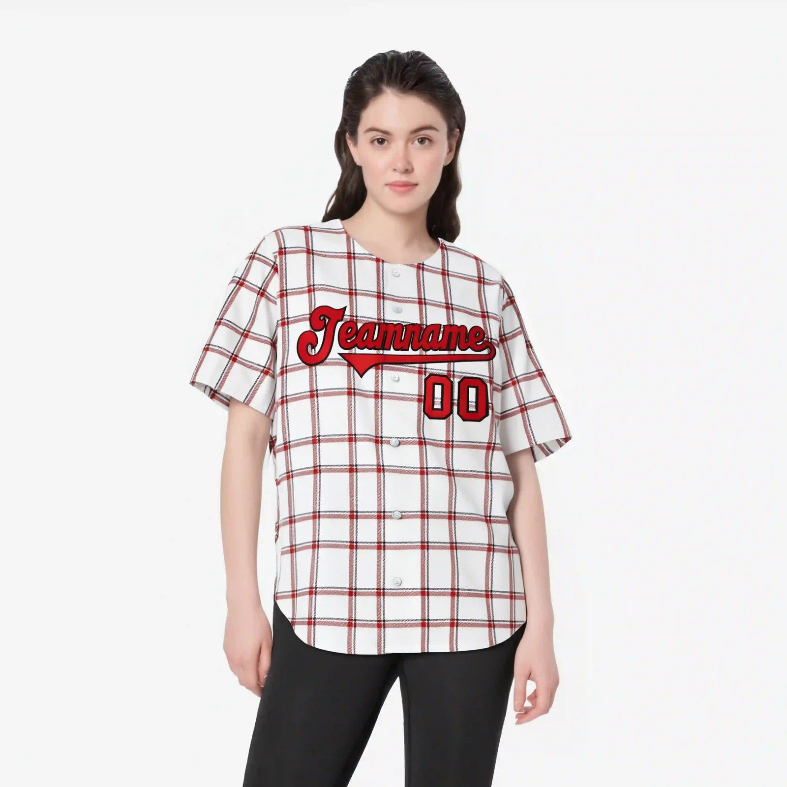 Custom White Red Personalized Plaid Design Authentic Baseball Jersey