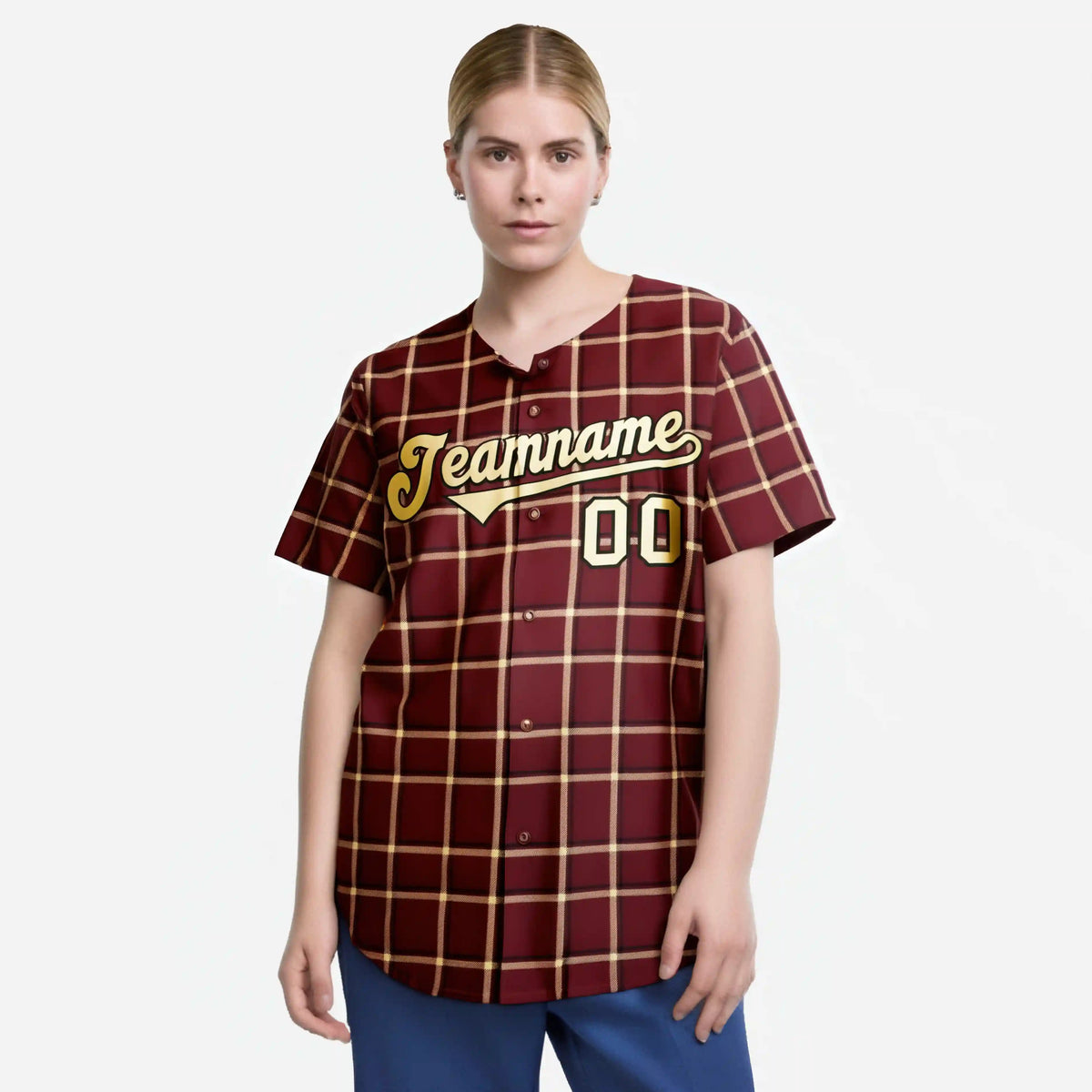 Custom Crimson Khaki Personalized Plaid Design Authentic Baseball Jersey