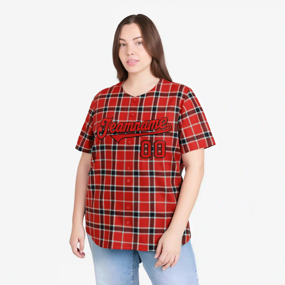 Custom Red Crimson Personalized Plaid Design Authentic Baseball Jersey