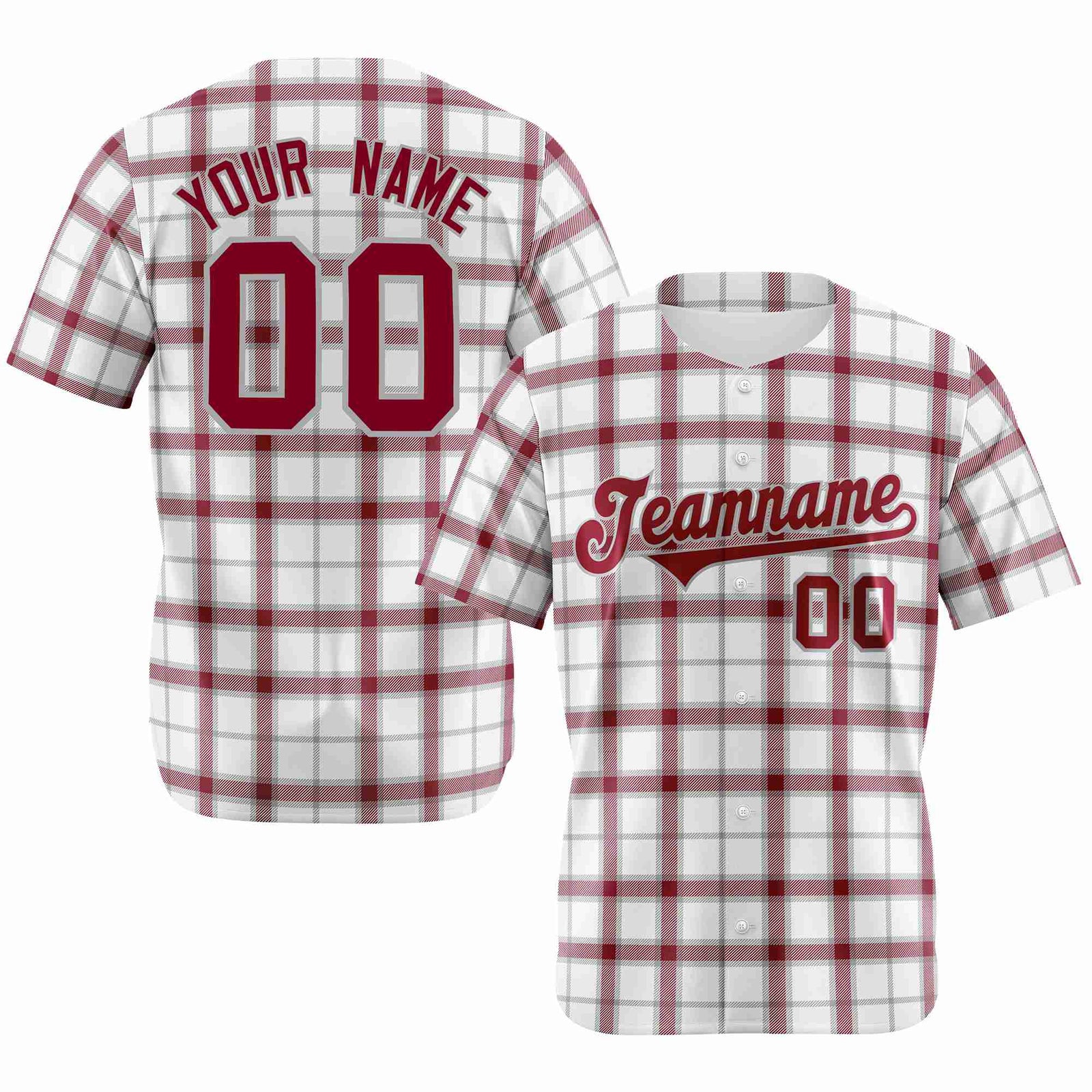 Custom White Crimson Personalized Plaid Design Authentic Baseball Jersey