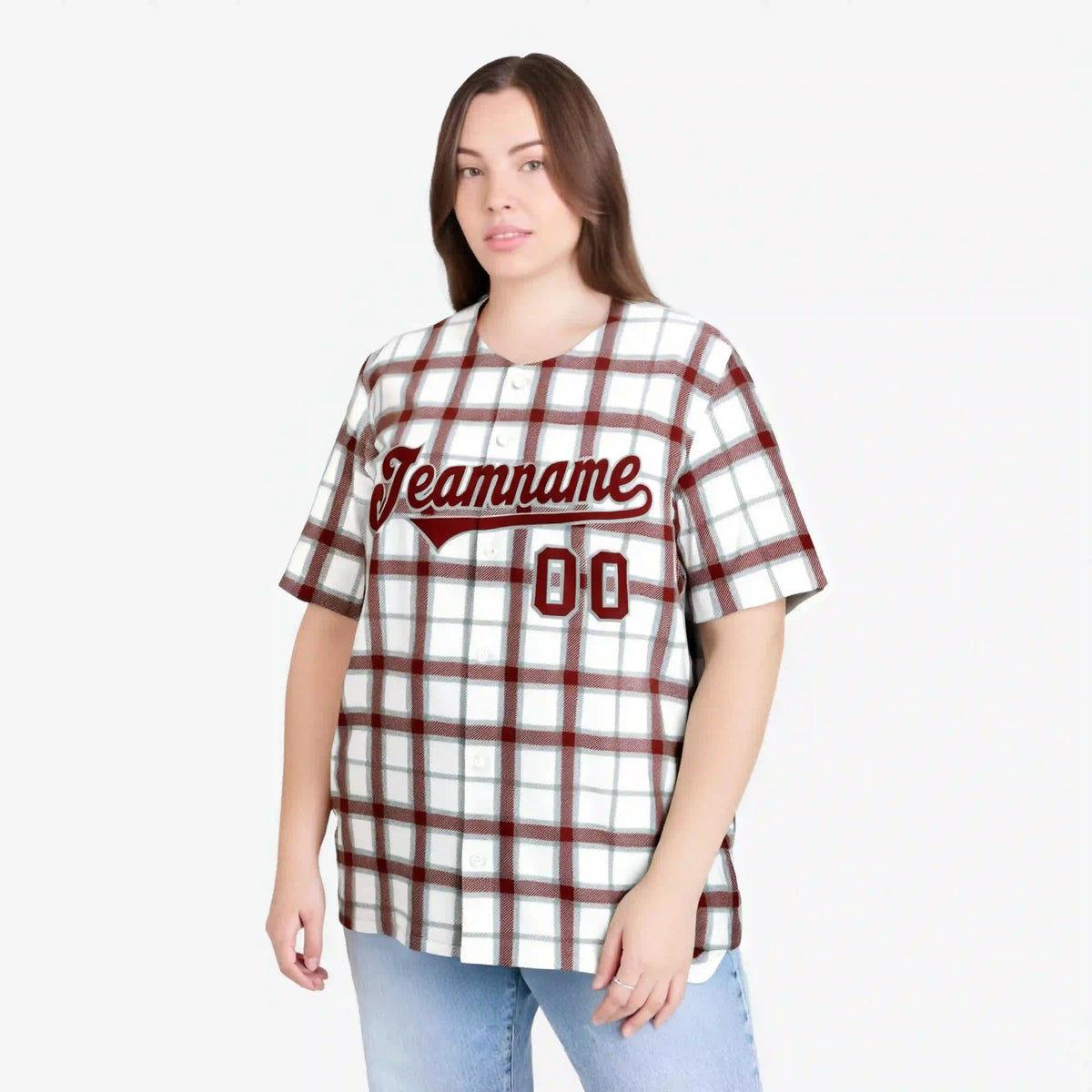 Custom White Crimson Personalized Plaid Design Authentic Baseball Jersey