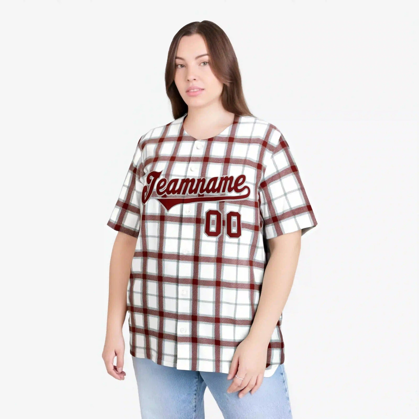 Custom White Crimson Personalized Plaid Design Authentic Baseball Jersey