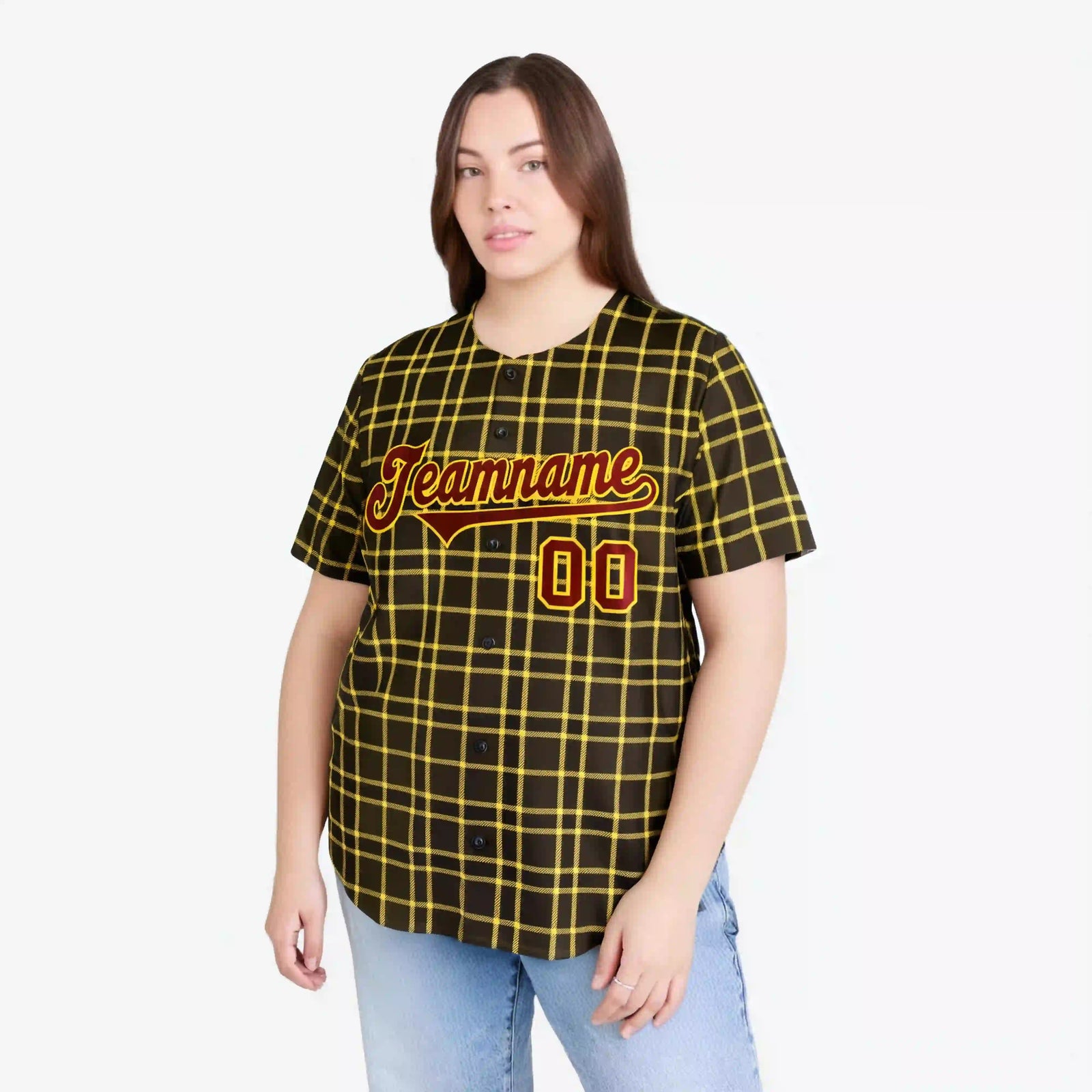 Custom Brown Gold Personalized Plaid Design Authentic Baseball Jersey