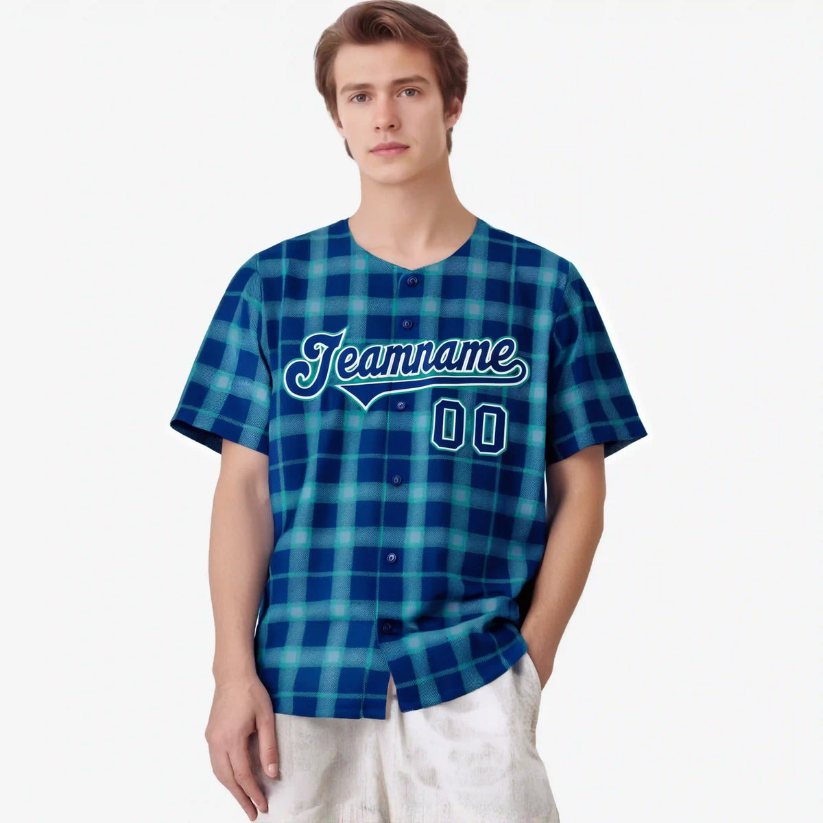 Custom Royal Blue Personalized Plaid Design Authentic Baseball Jersey