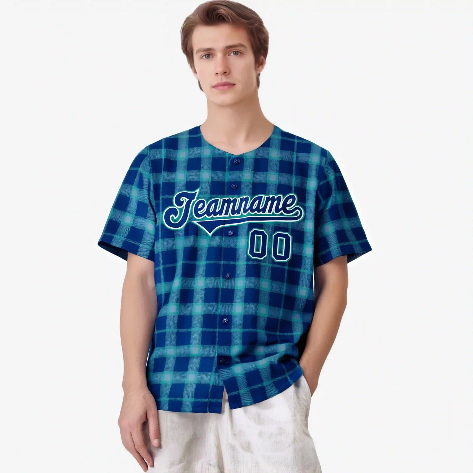 Custom Royal Blue Personalized Plaid Design Authentic Baseball Jersey