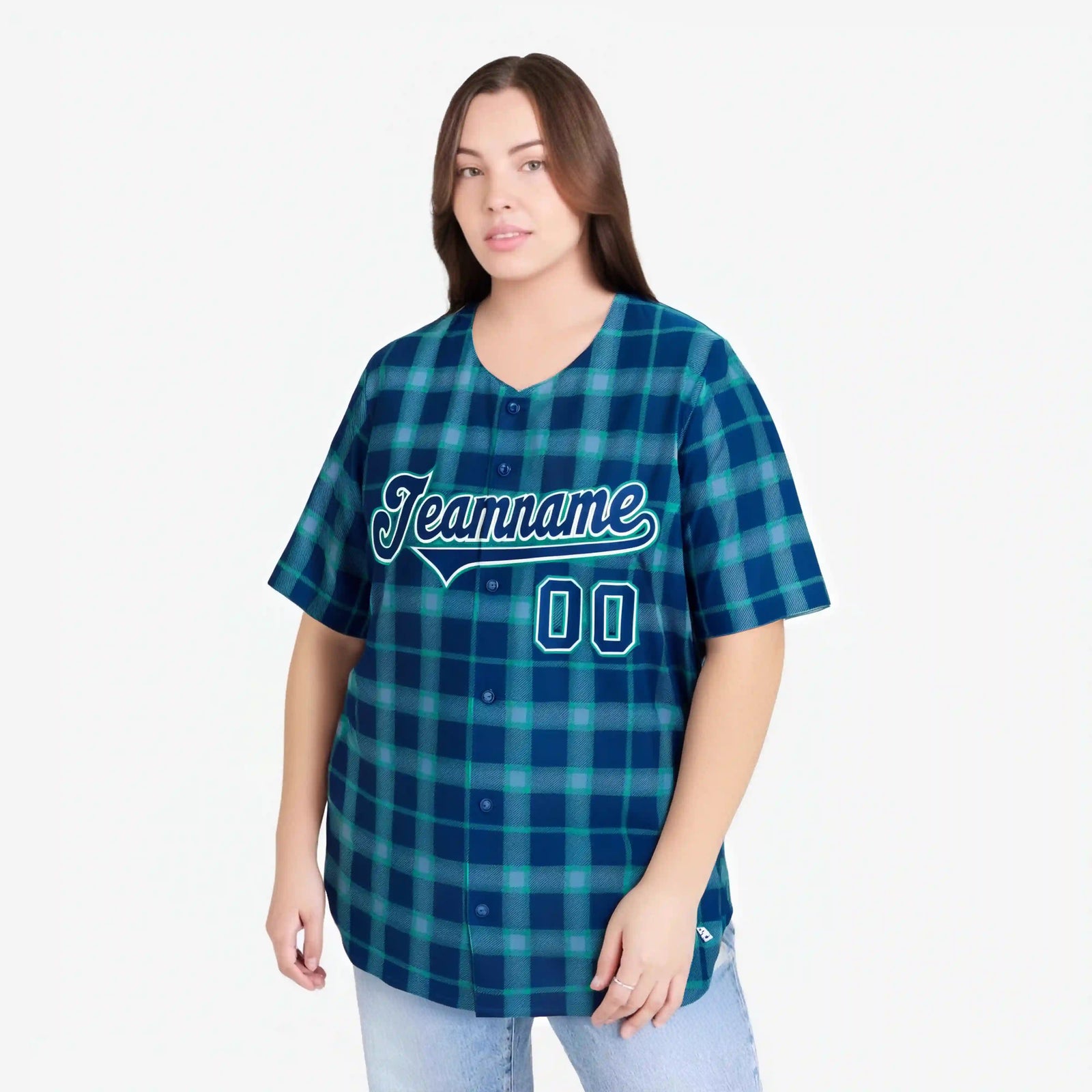 Custom Royal Blue Personalized Plaid Design Authentic Baseball Jersey