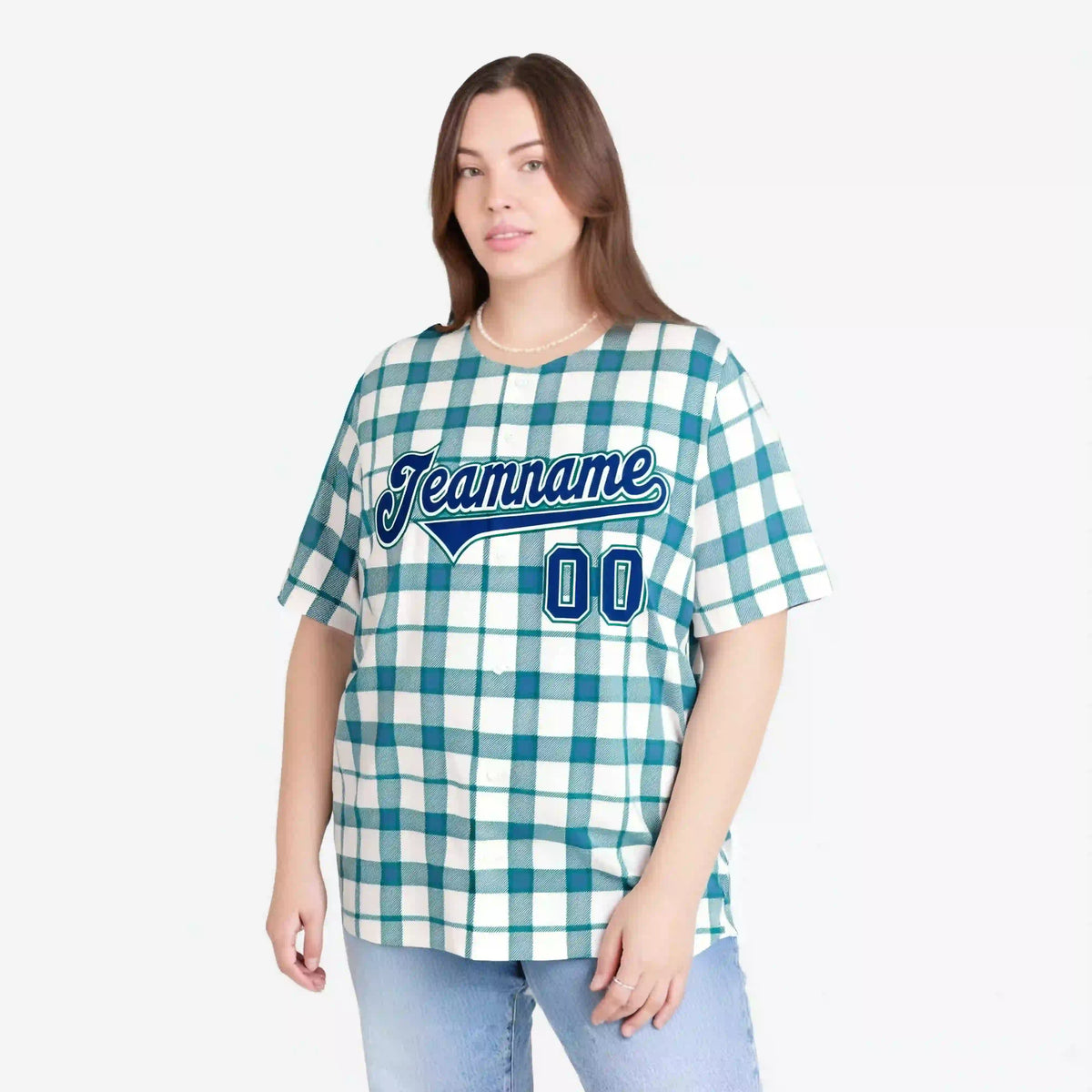 Custom White Light Blue Personalized Plaid Design Authentic Baseball Jersey