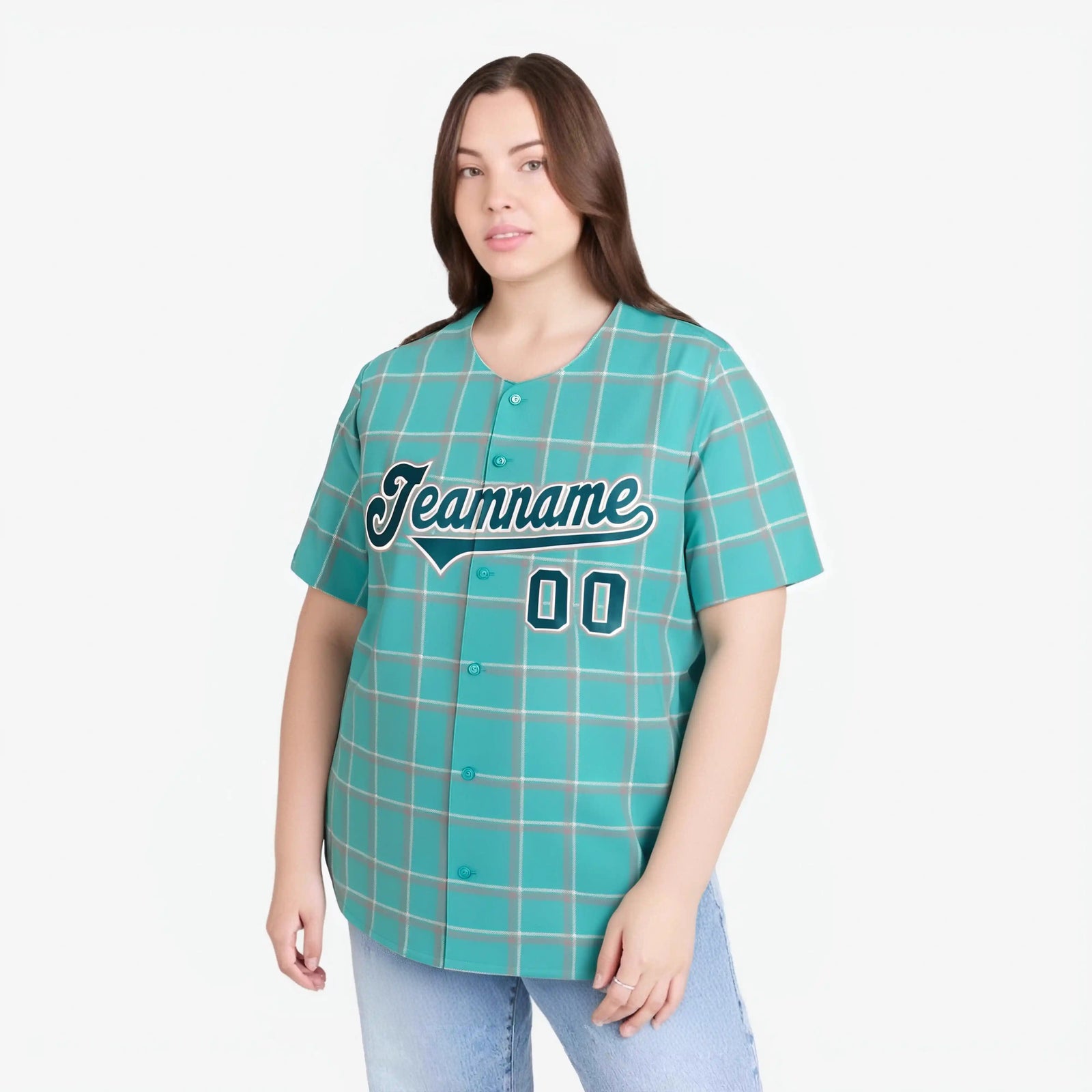 Custom Aqua Gray Personalized Plaid Design Authentic Baseball Jersey