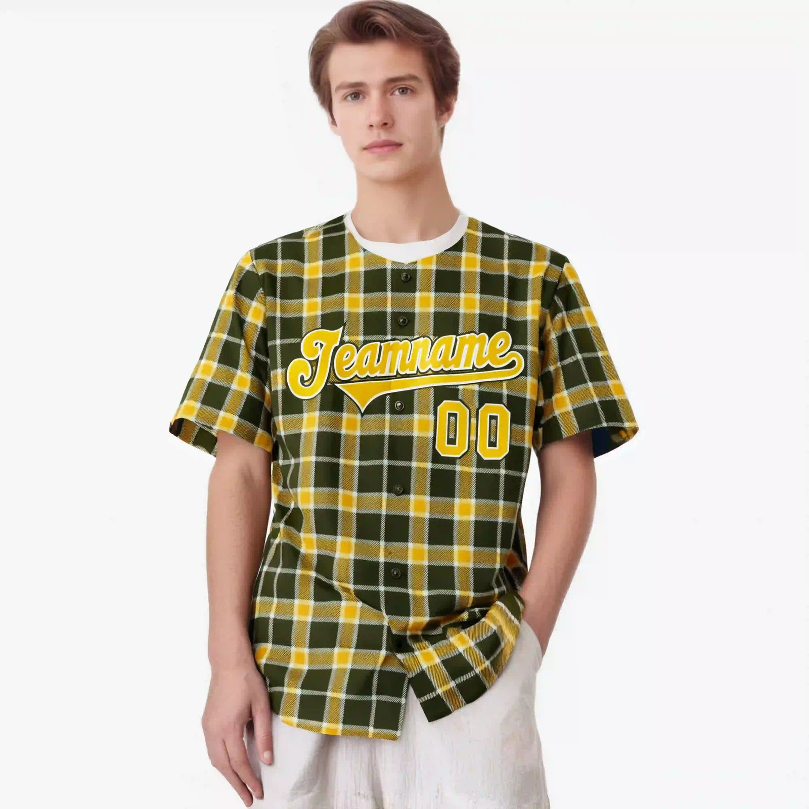 Custom Yellow Dark Gray Personalized Plaid Design Authentic Baseball Jersey