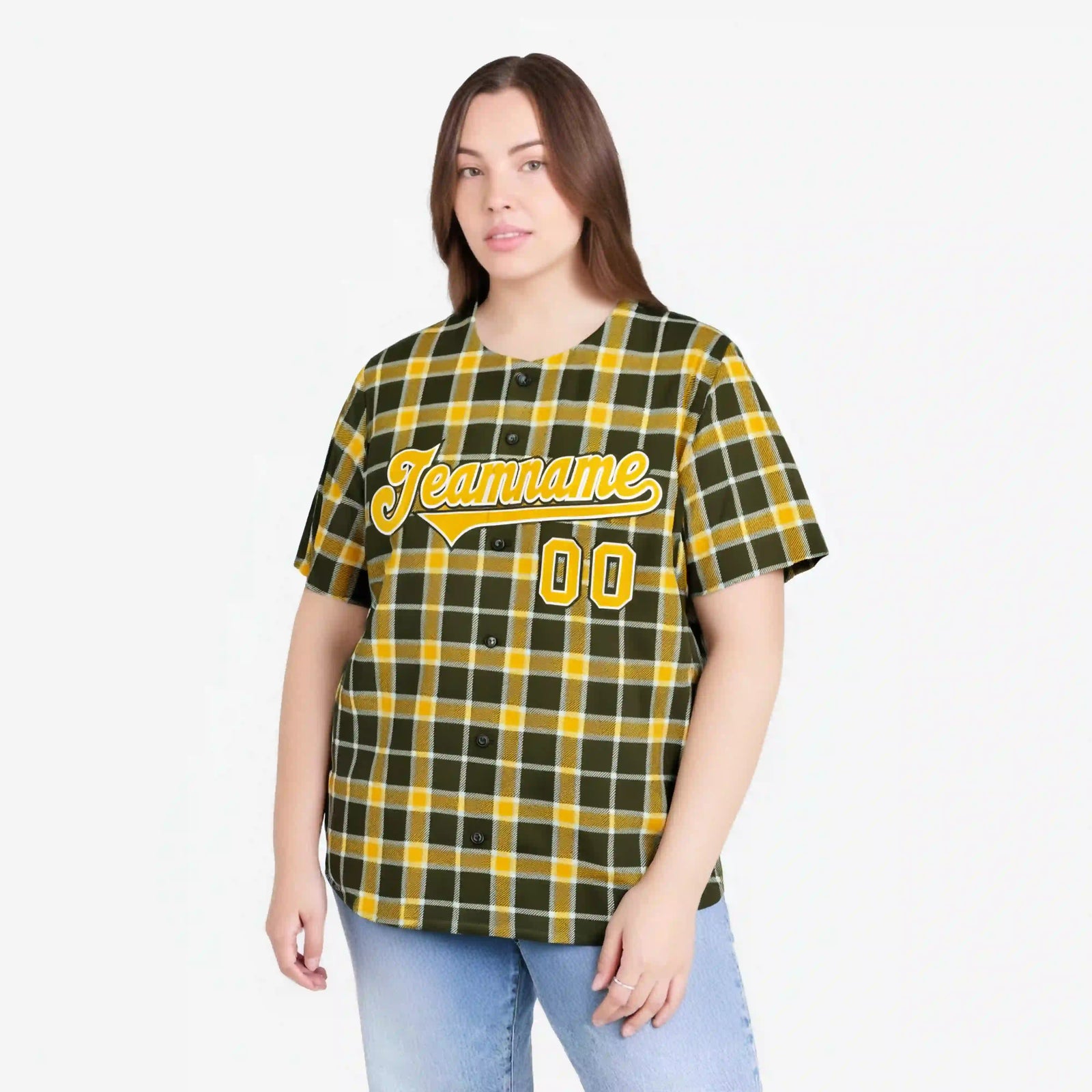Custom Yellow Dark Gray Personalized Plaid Design Authentic Baseball Jersey