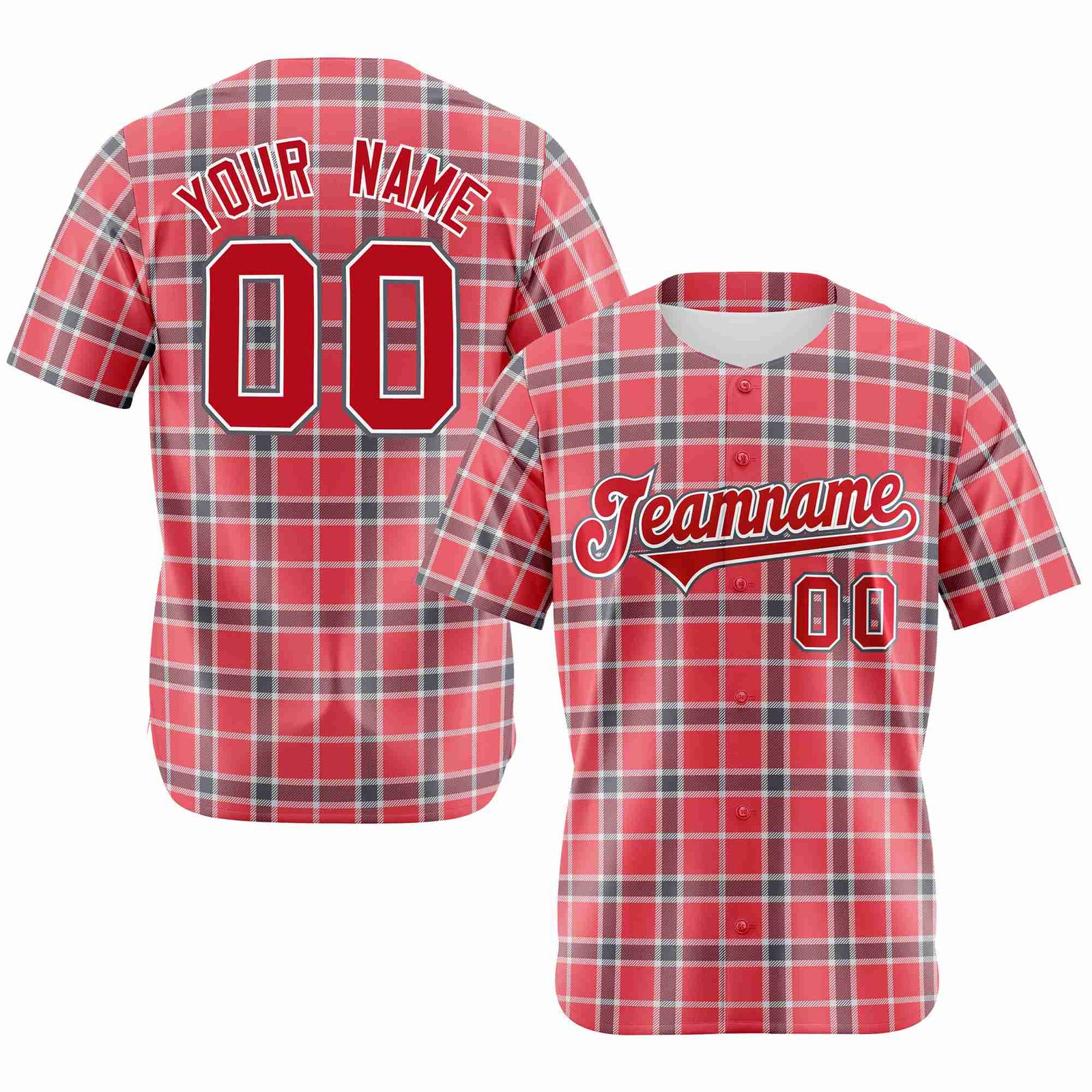 Custom Light Red Crimson Personalized Plaid Design Authentic Baseball Jersey