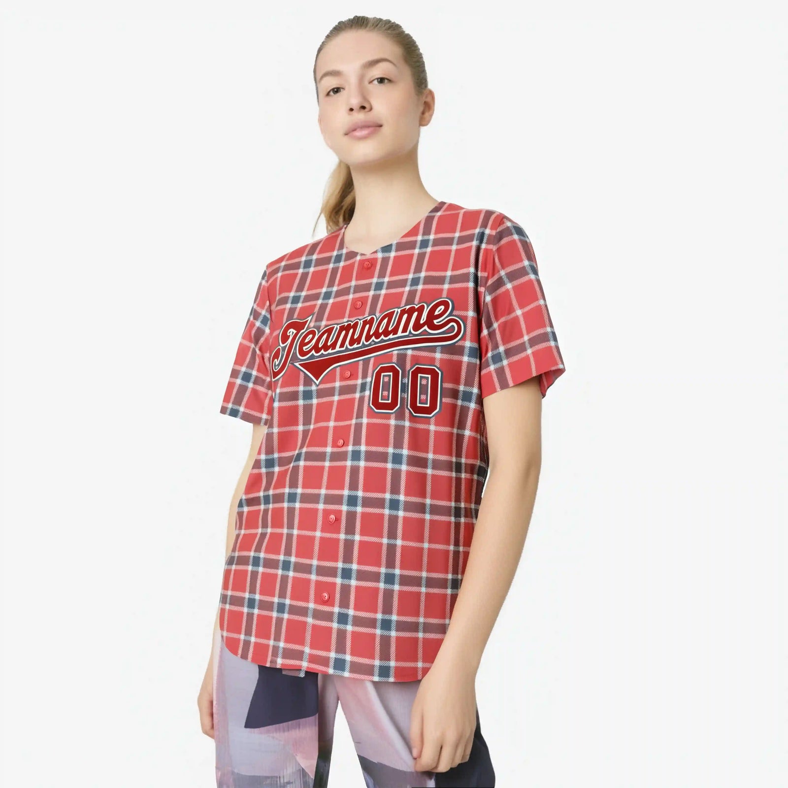 Custom Light Red Crimson Personalized Plaid Design Authentic Baseball Jersey