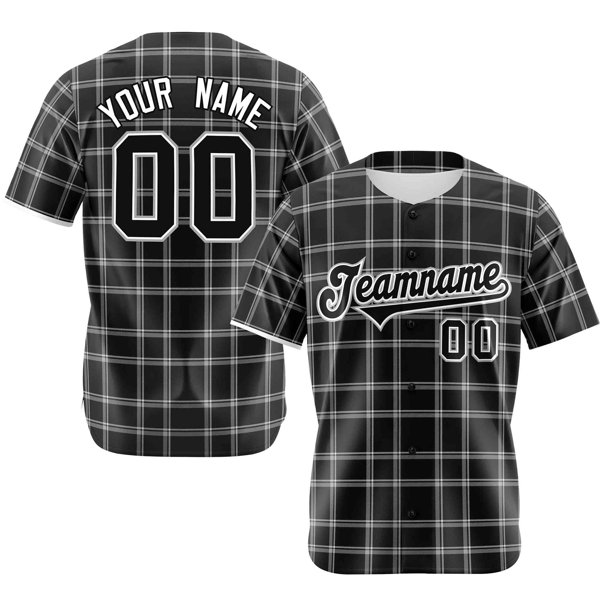 Custom Black Gray Personalized Plaid Design Authentic Baseball Jersey