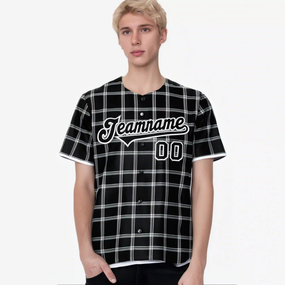 Custom Black Gray Personalized Plaid Design Authentic Baseball Jersey