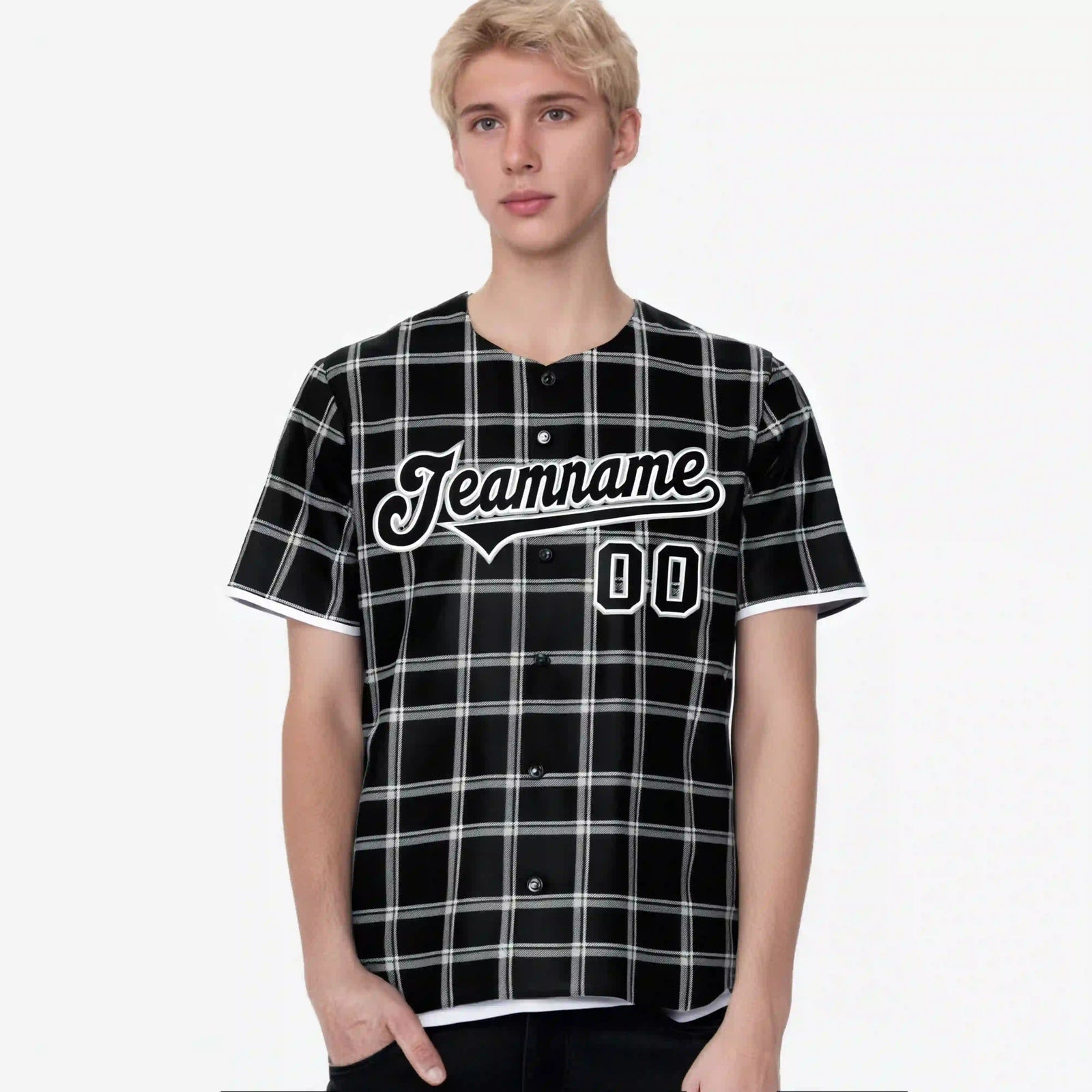 Custom Black Gray Personalized Plaid Design Authentic Baseball Jersey