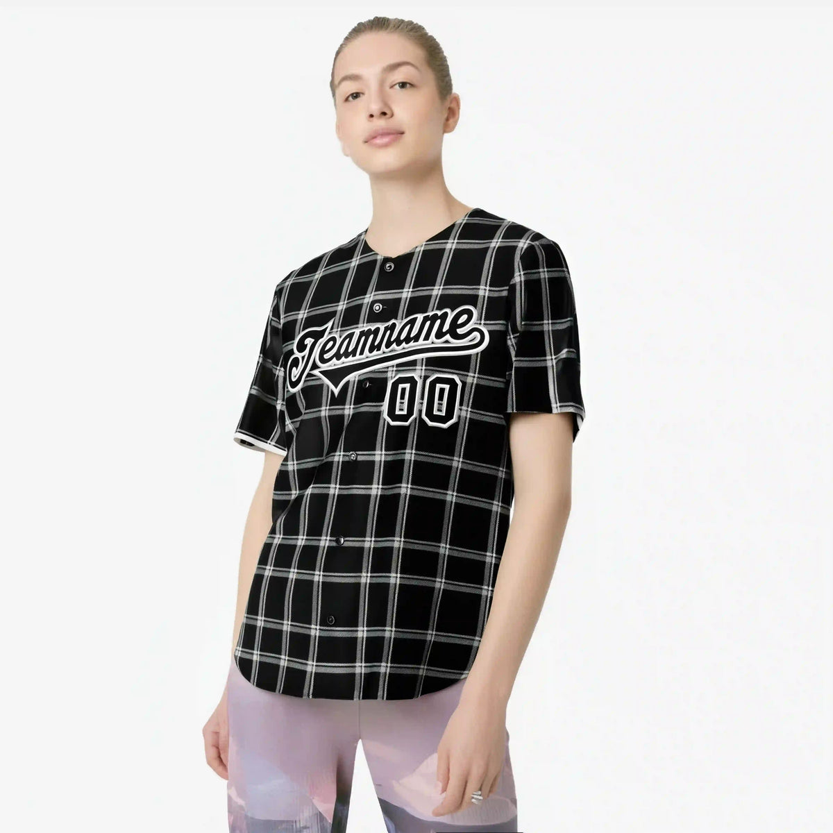 Custom Black Gray Personalized Plaid Design Authentic Baseball Jersey